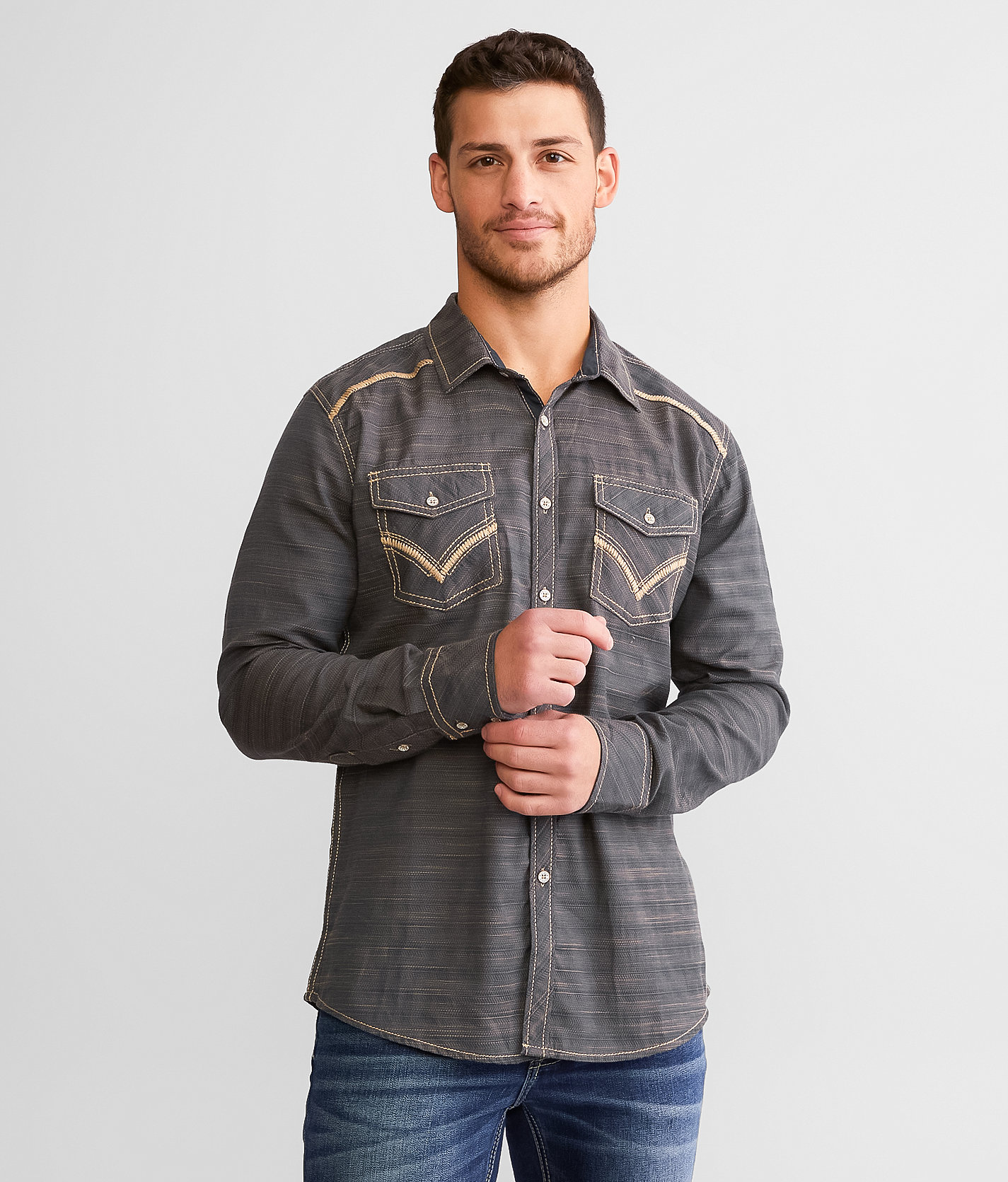 Buckle Black Marled Athletic Shirt - Men's Shirts in Navy Tobacco