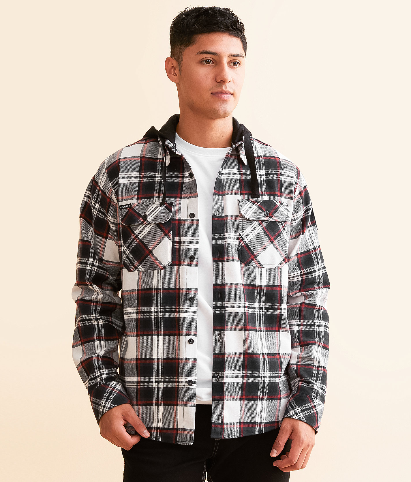Howitzer Cannon Hooded Flannel Shirt - Men's Shirts in Black Red