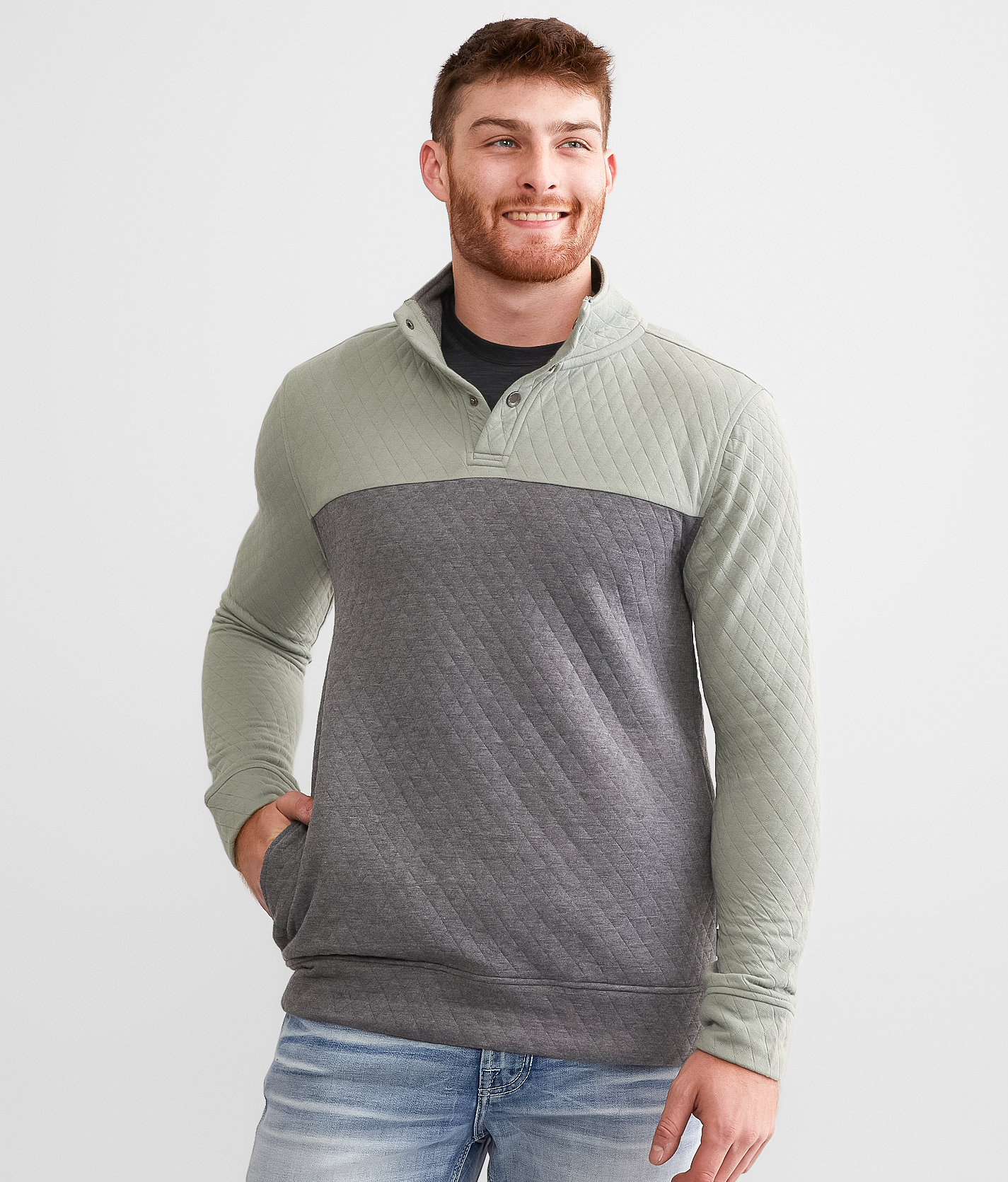 Departwest Quilted Henley Pullover - Men's Sweatshirts in Slate Grey
