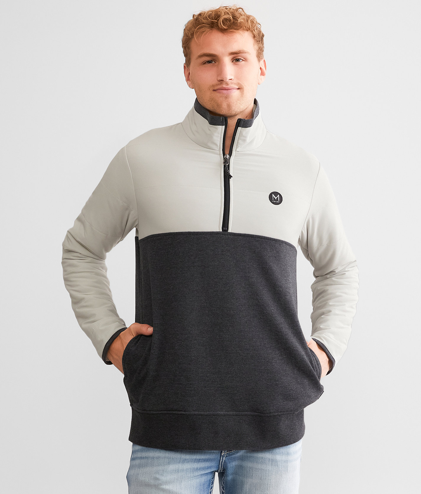 Maven Co-op Color Block Pullover - Men's Sweatshirts in Oyster Black