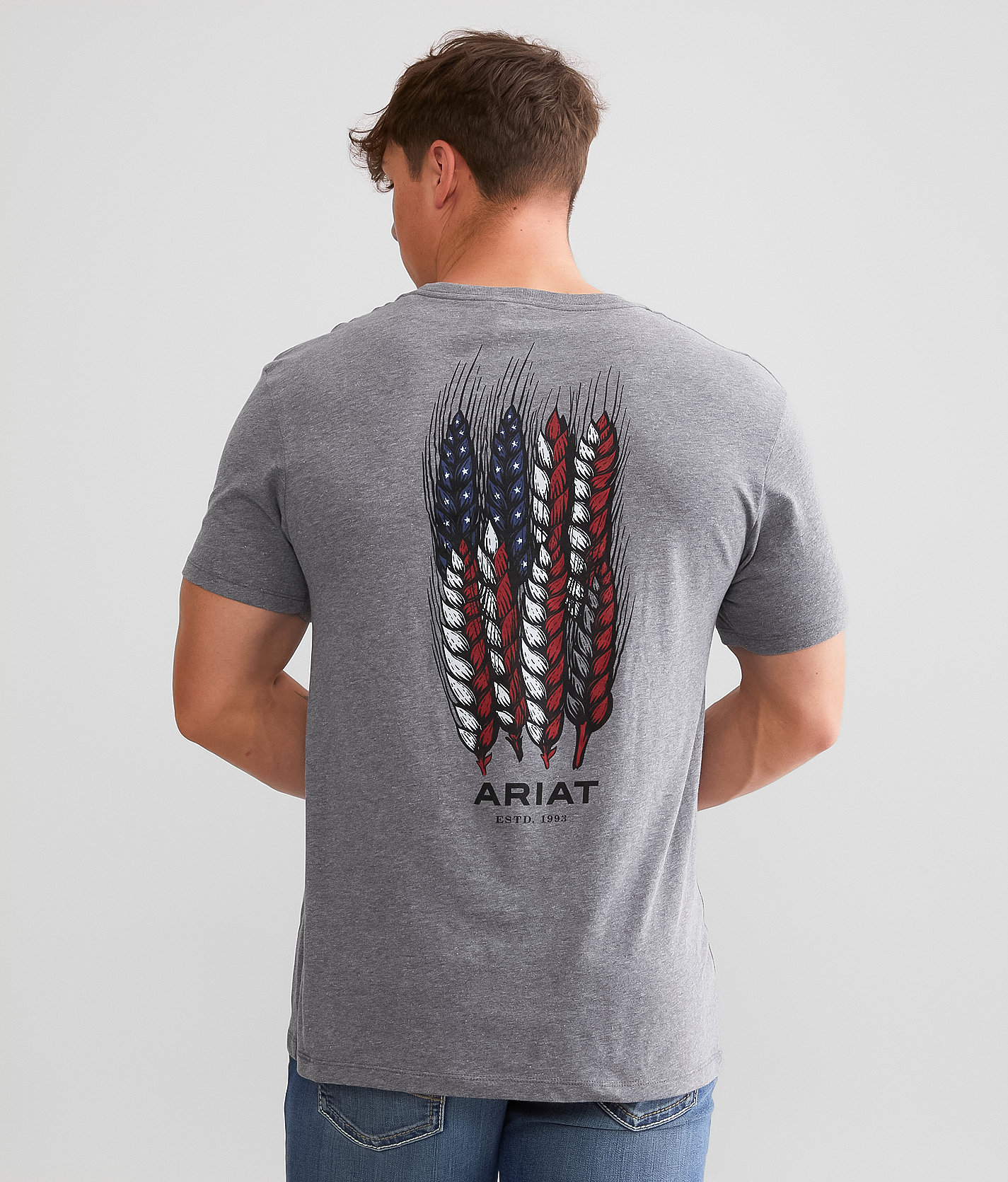Ariat Wheat Flag T-Shirt - Men's T-Shirts in Graphite Heather