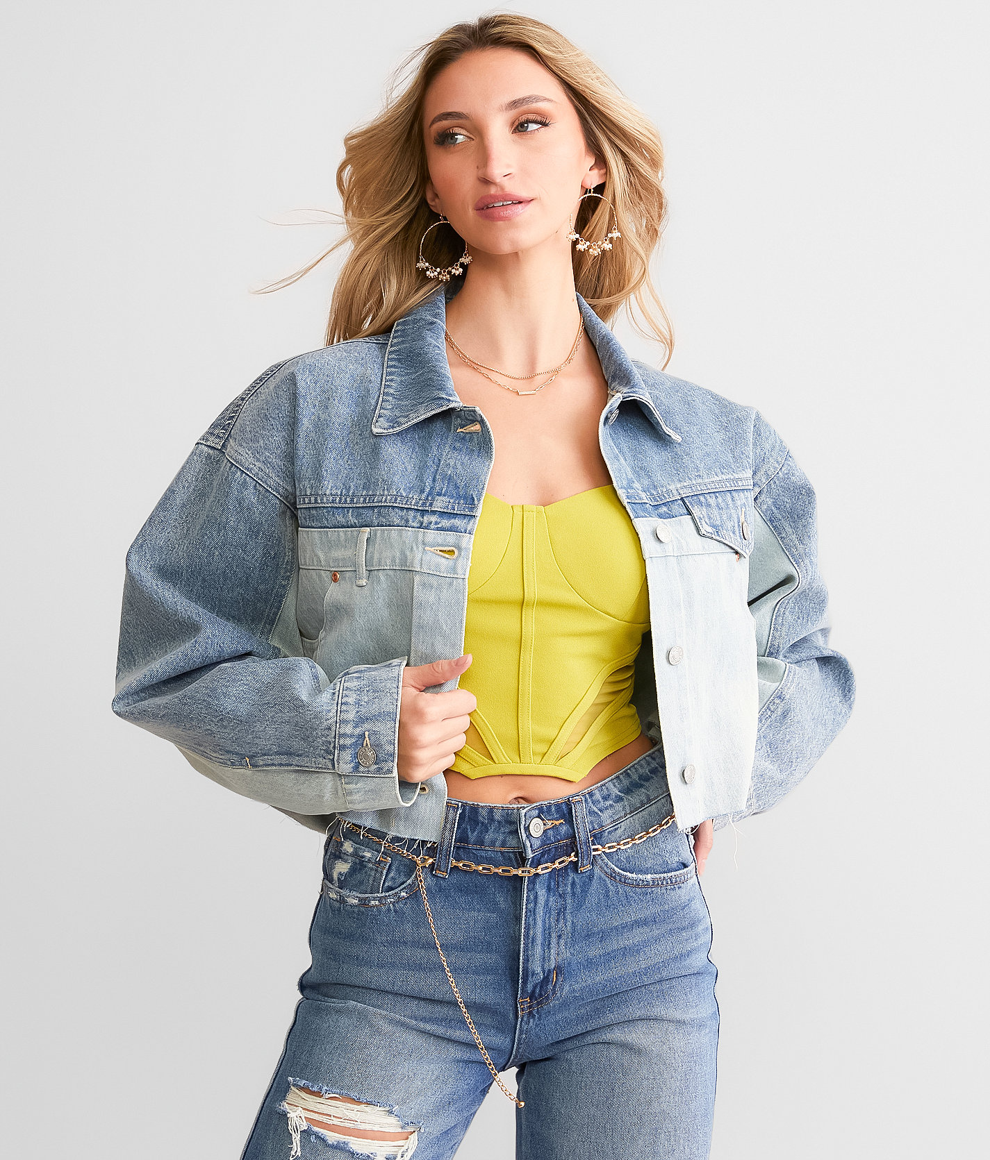 Saints & Hearts Two-Toned Denim Cropped Jacket - Women's Coats & Jackets in Denim