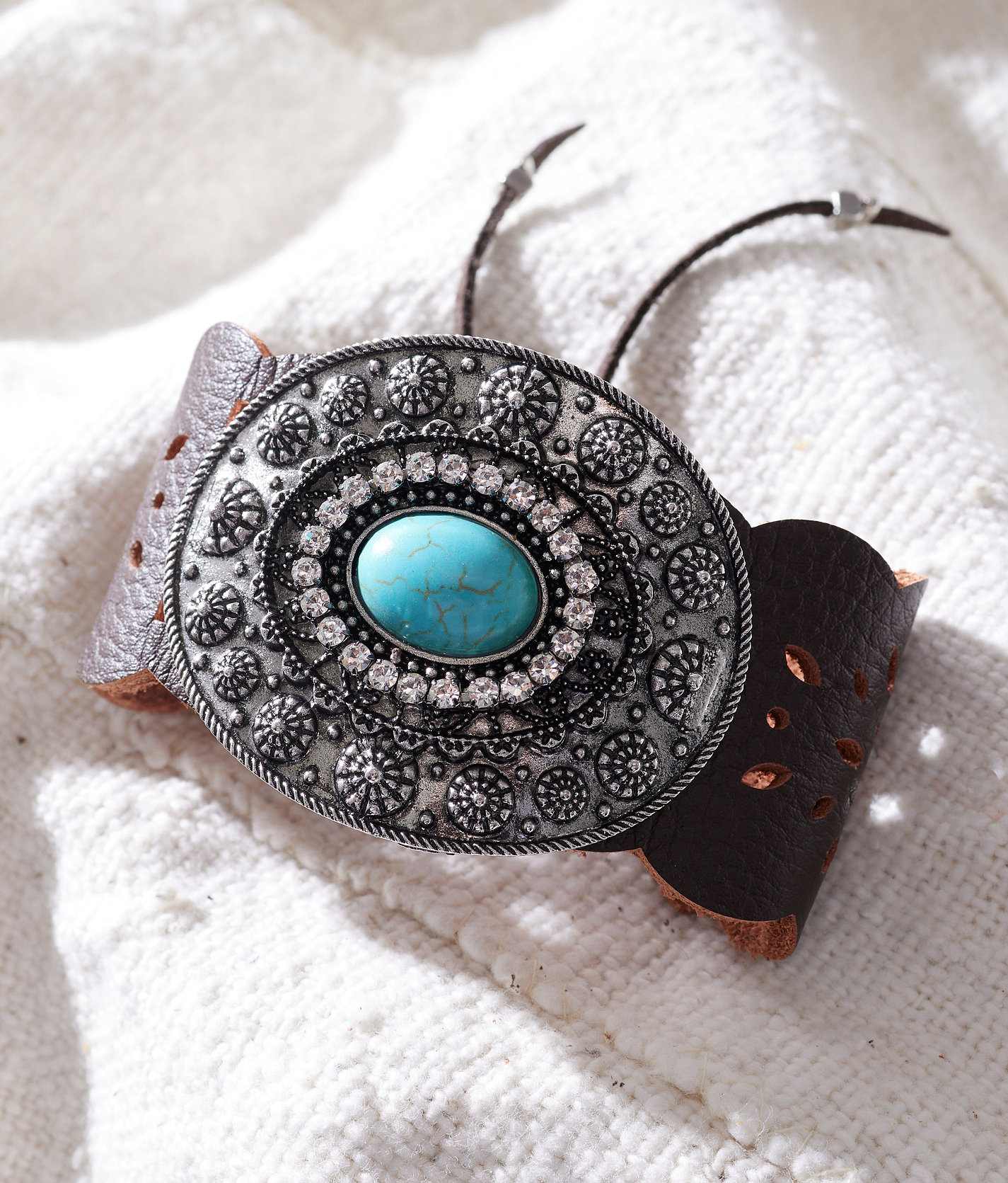Sterling & Stitch Turquoise Stone Leather Bracelet - Women's Jewelry in Brown