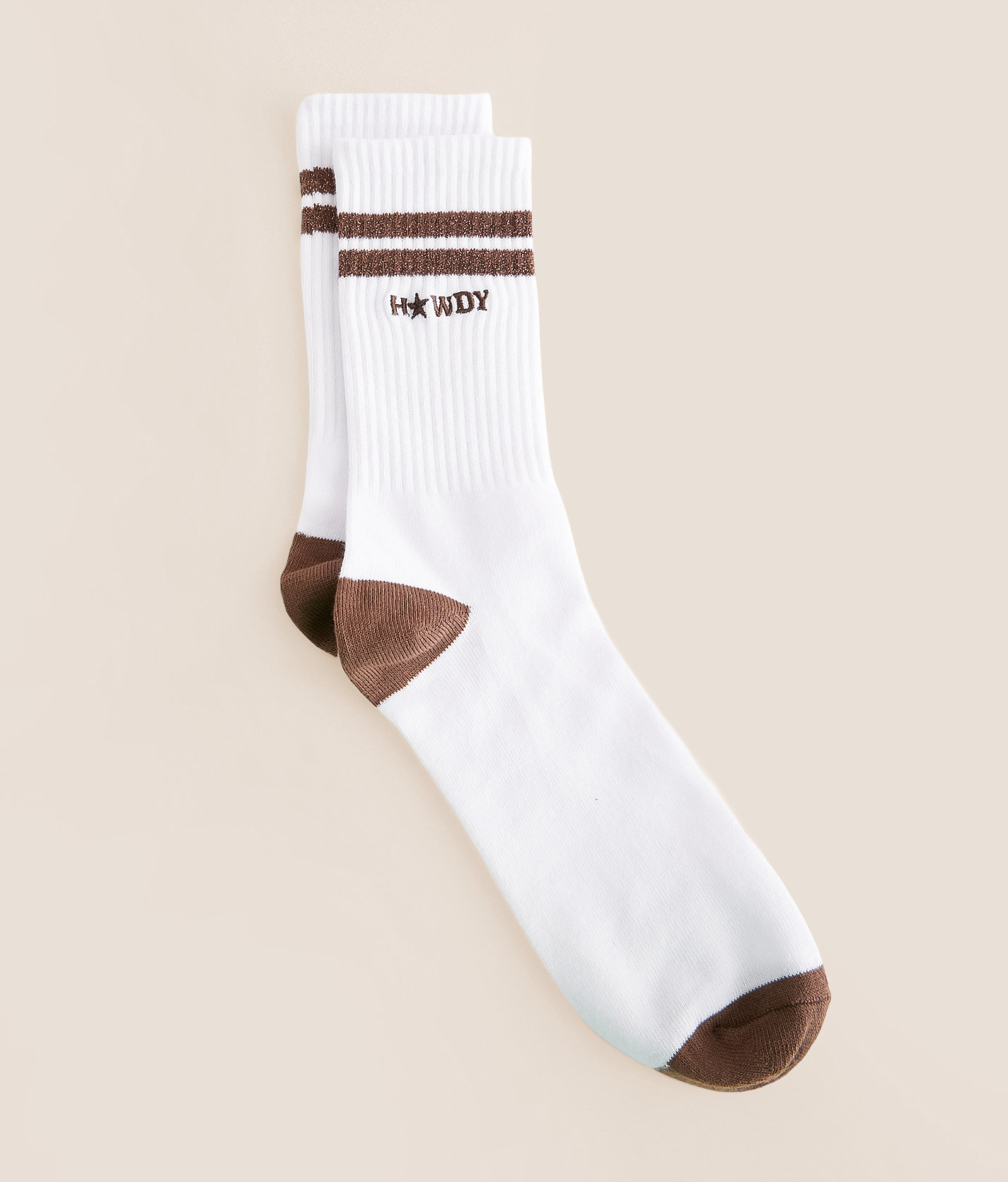 BKE Embroidered Howdy Socks - Women's Socks in Chocolate Brown White