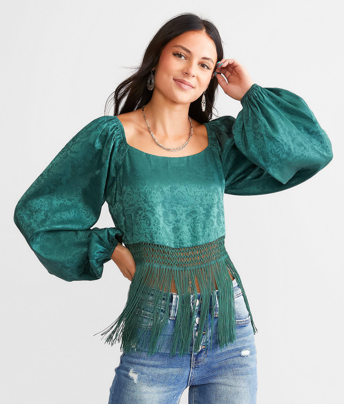 Willow & Root Satin Fringe Cropped Top - Women's Shirts & Blouses in Jasper