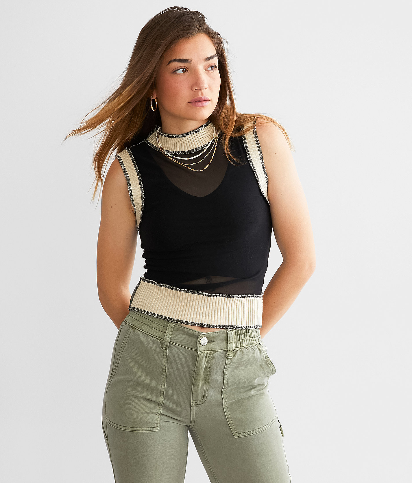 Gilded Intent Mesh Mock Neck Tank Top - Women's Tank Tops in Black