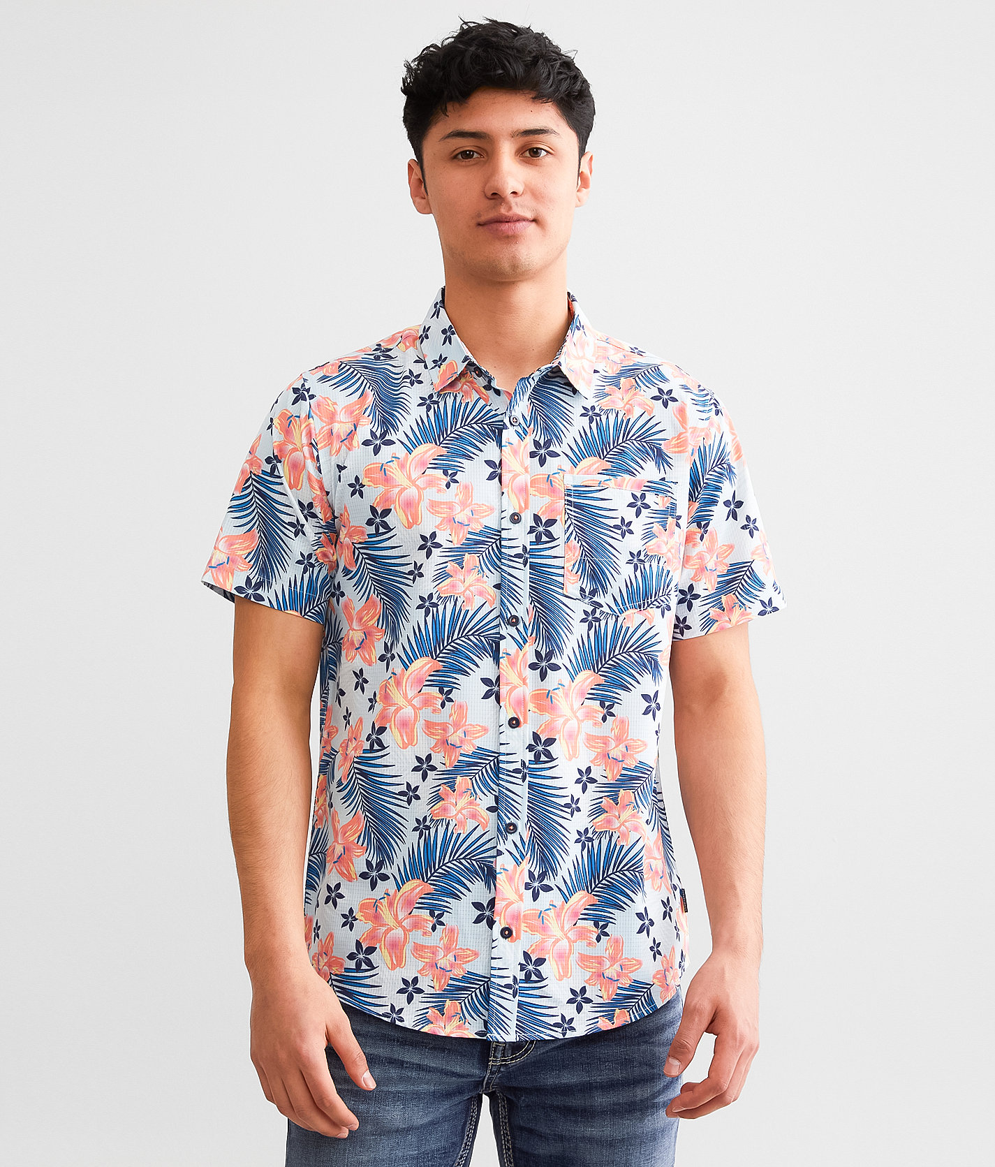 Departwest Floral Ripstop Performance Stretch Shirt - Men's Shirts in Light Blue