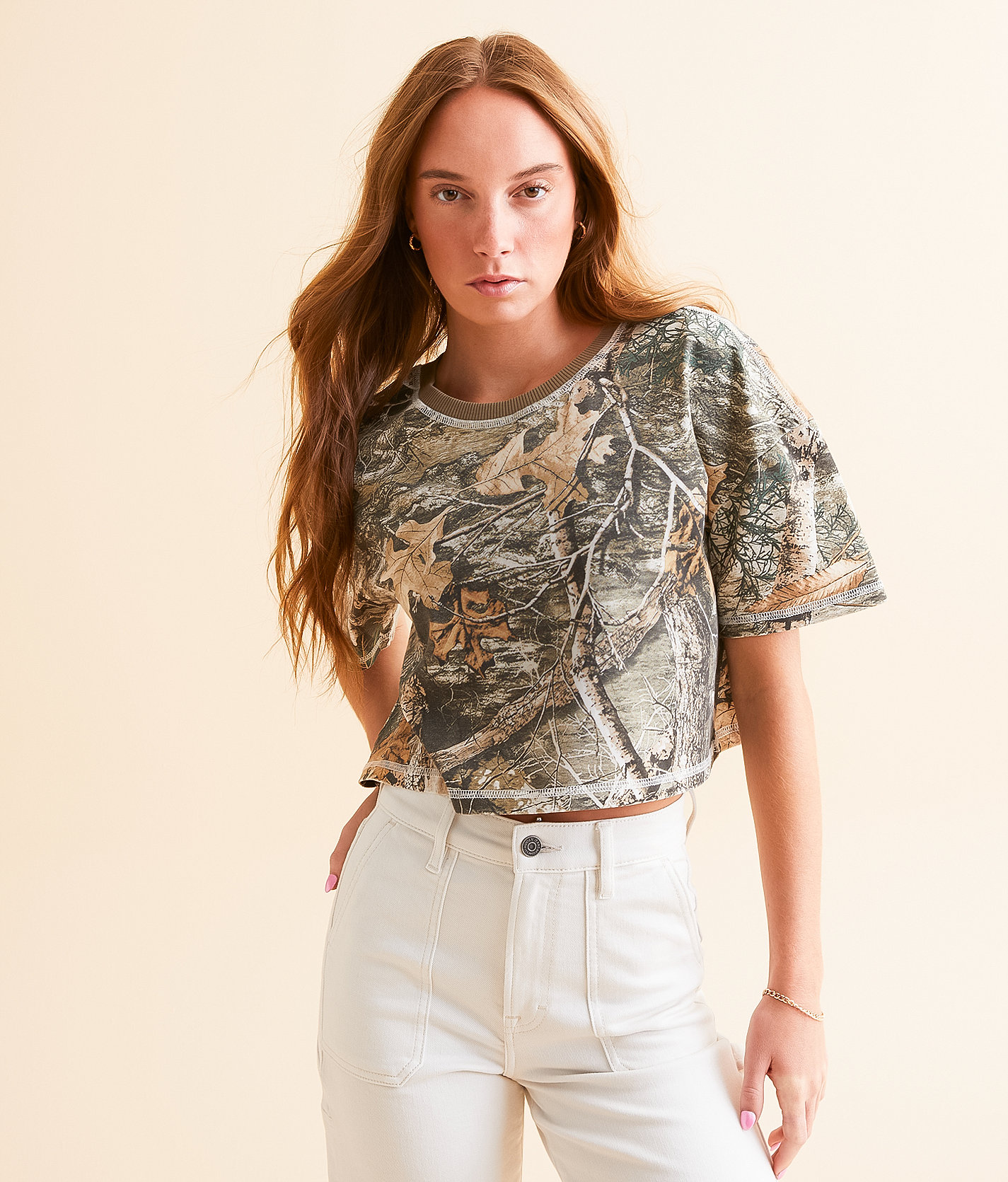 Gilded Intent Camo Boxy Cropped T-Shirt - Women's T-Shirts in Camo