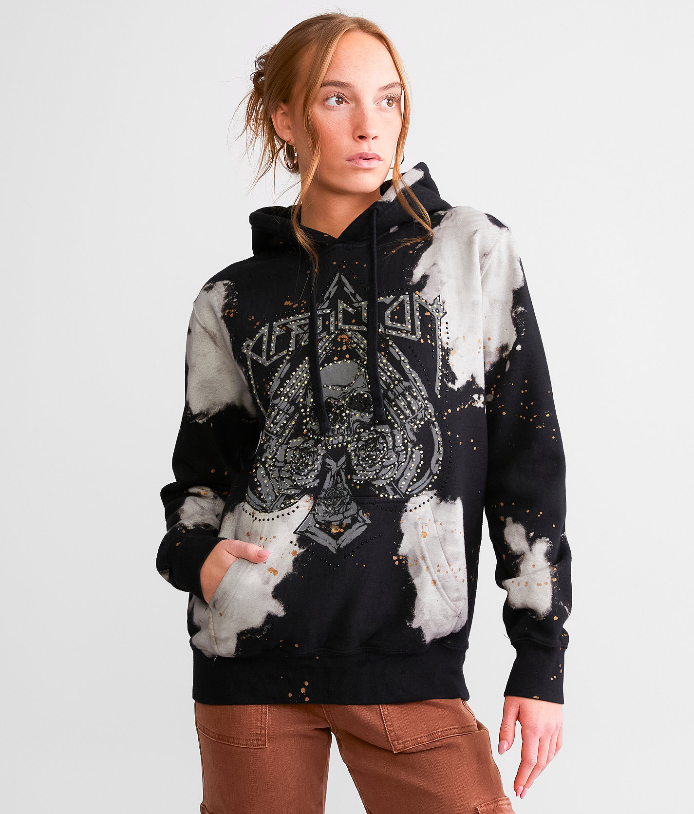 Affliction Hollow Point Hooded Sweatshirt - Women's Sweatshirts in Black White Bleach Wash