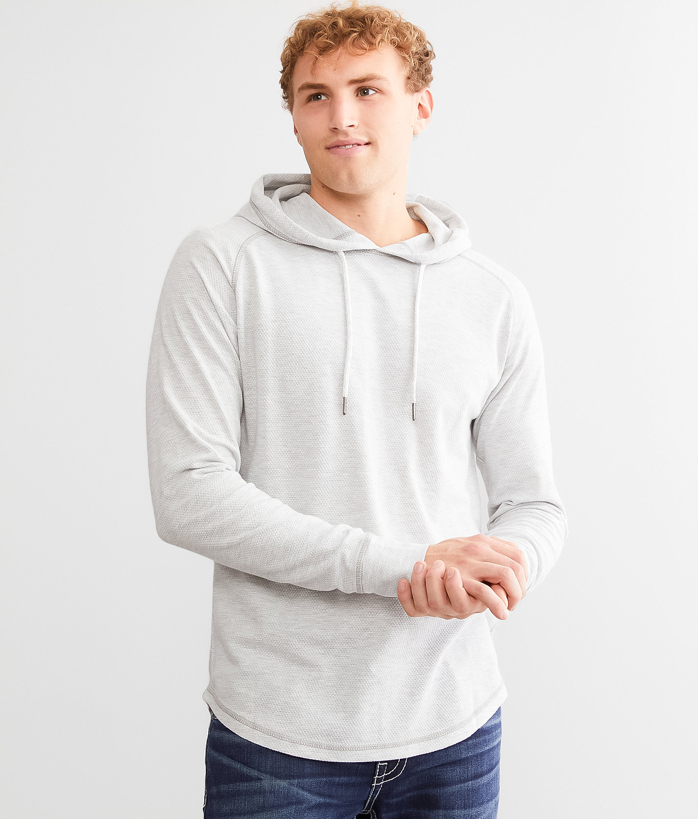 BKE Textured Knit Hoodie - Men's Sweatshirts in White Light Grey