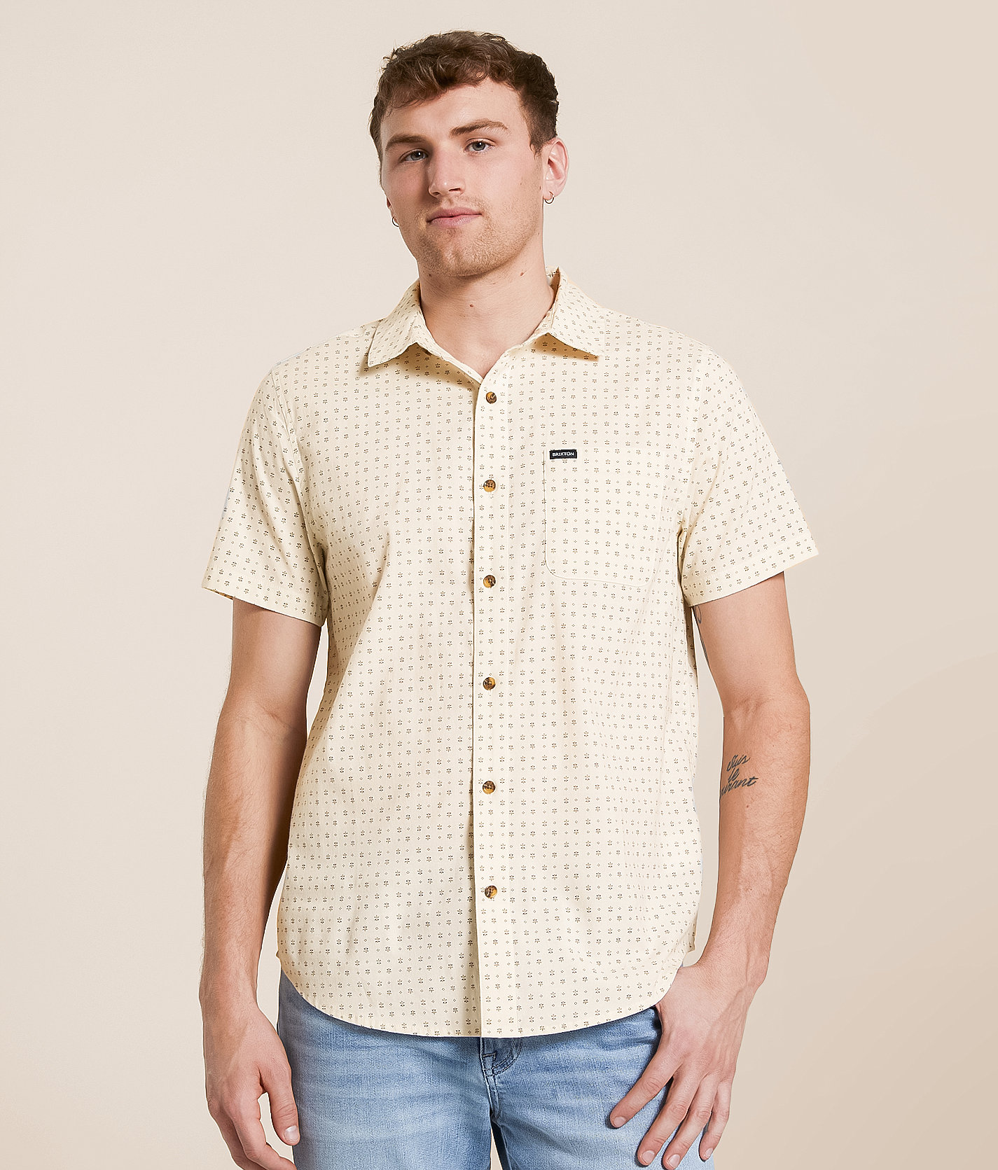 Brixton Charter Stretch Shirt - Men's Shirts in Off White Micro Floral