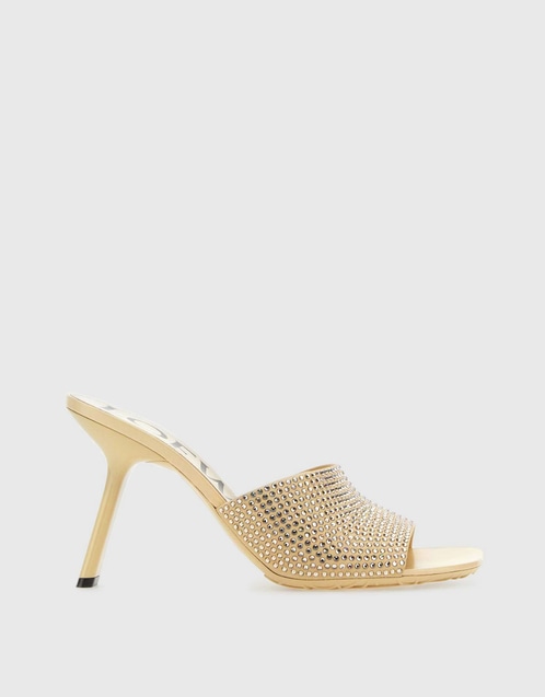 Petal Suede Rhinestones Heeled Mules