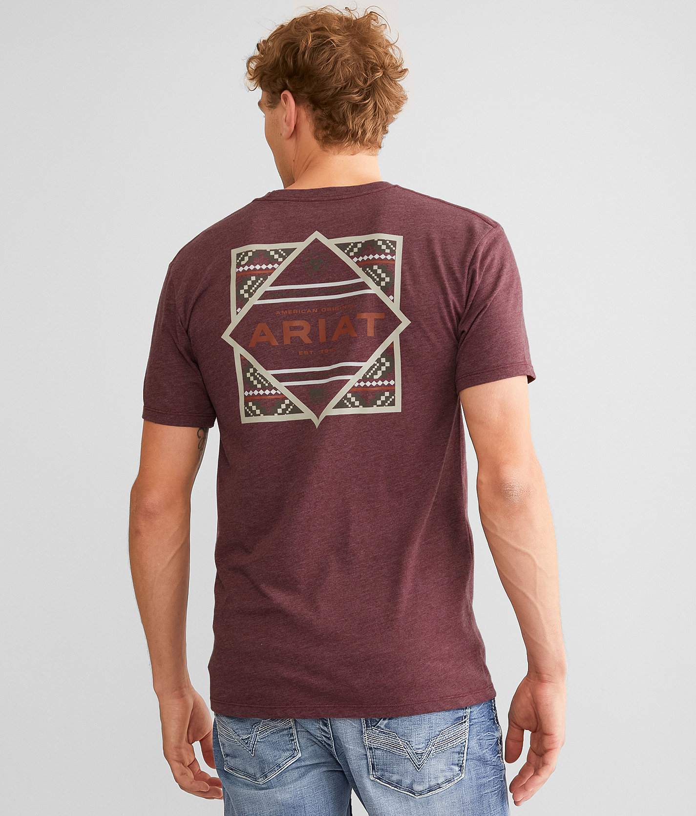 Ariat Puebla Serape T-Shirt - Men's T-Shirts in Maroon Heather