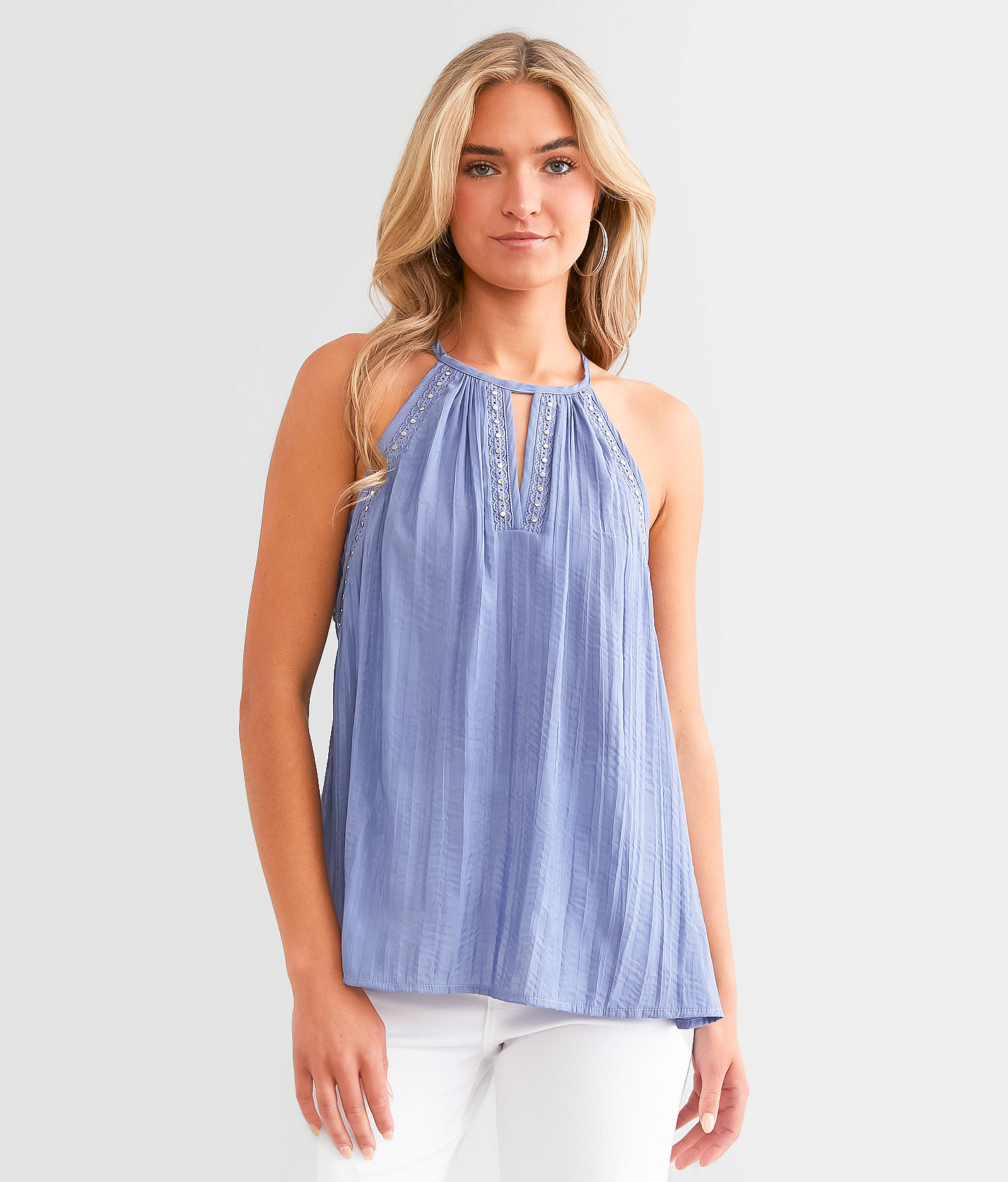 Daytrip Studded Halter Tank Top - Women's Tank Tops in Denim Blue