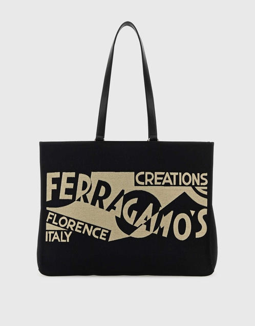 Large Canvas Contrasting Logo Printed Tote Bag
