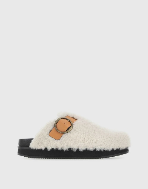 Shearling Buckle Detailed Mules