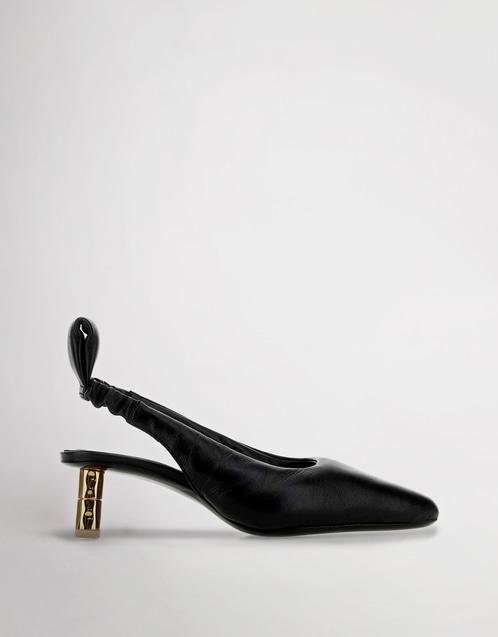 Puffy Leather Slingback Pumps