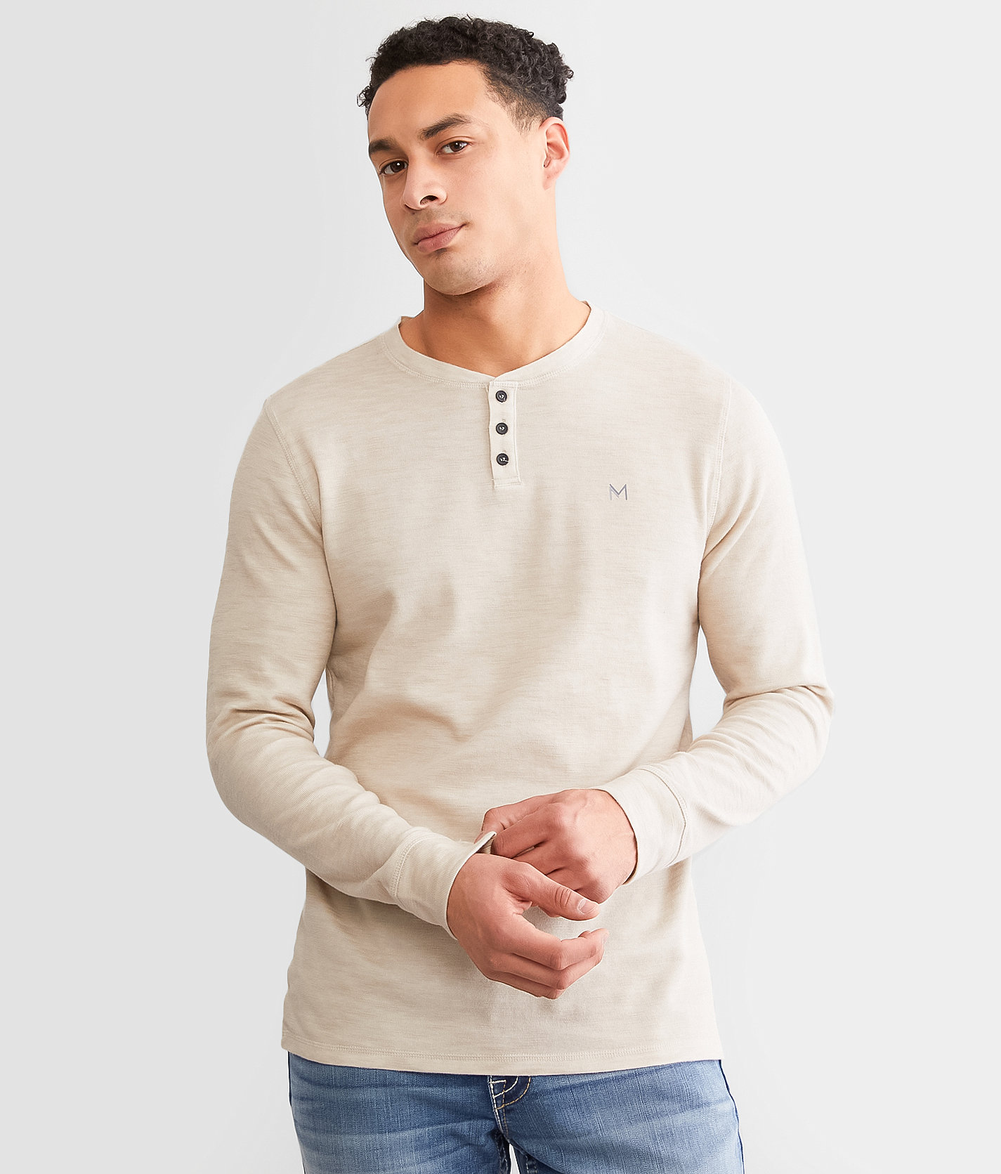 Maven Co-op Marled Performance Henley - Men's T-Shirts in Cashmere Marshmellow