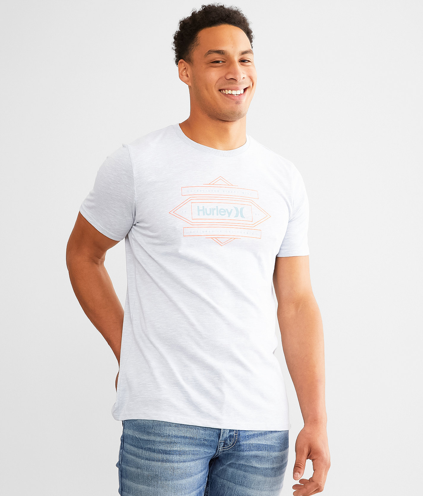 Hurley Wire Frame T-Shirt - Men's T-Shirts in White Wolf Grey