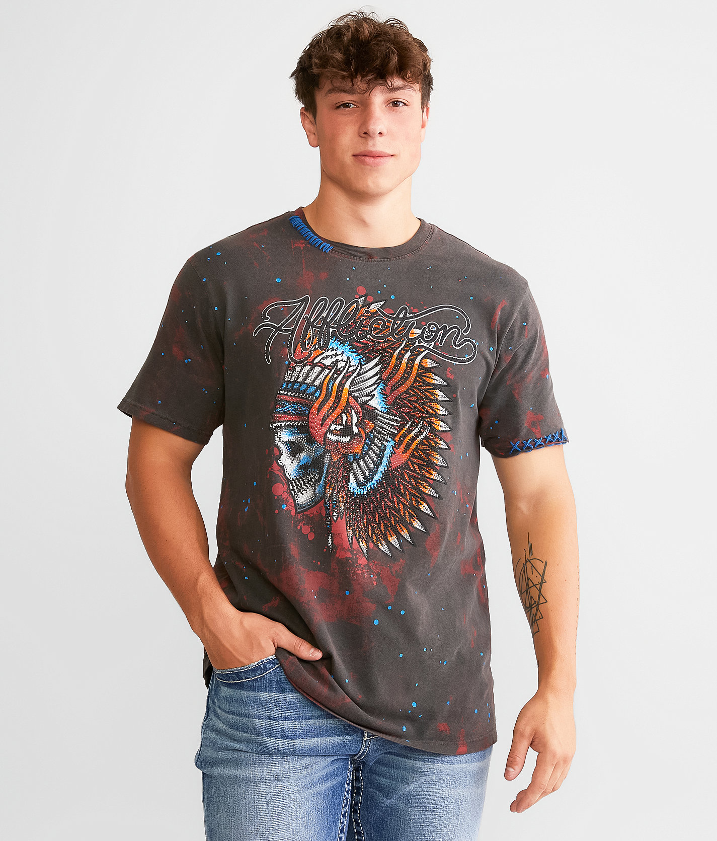 Affliction Night Fire T-Shirt - Men's T-Shirts in Vintage Black Pigment Dye