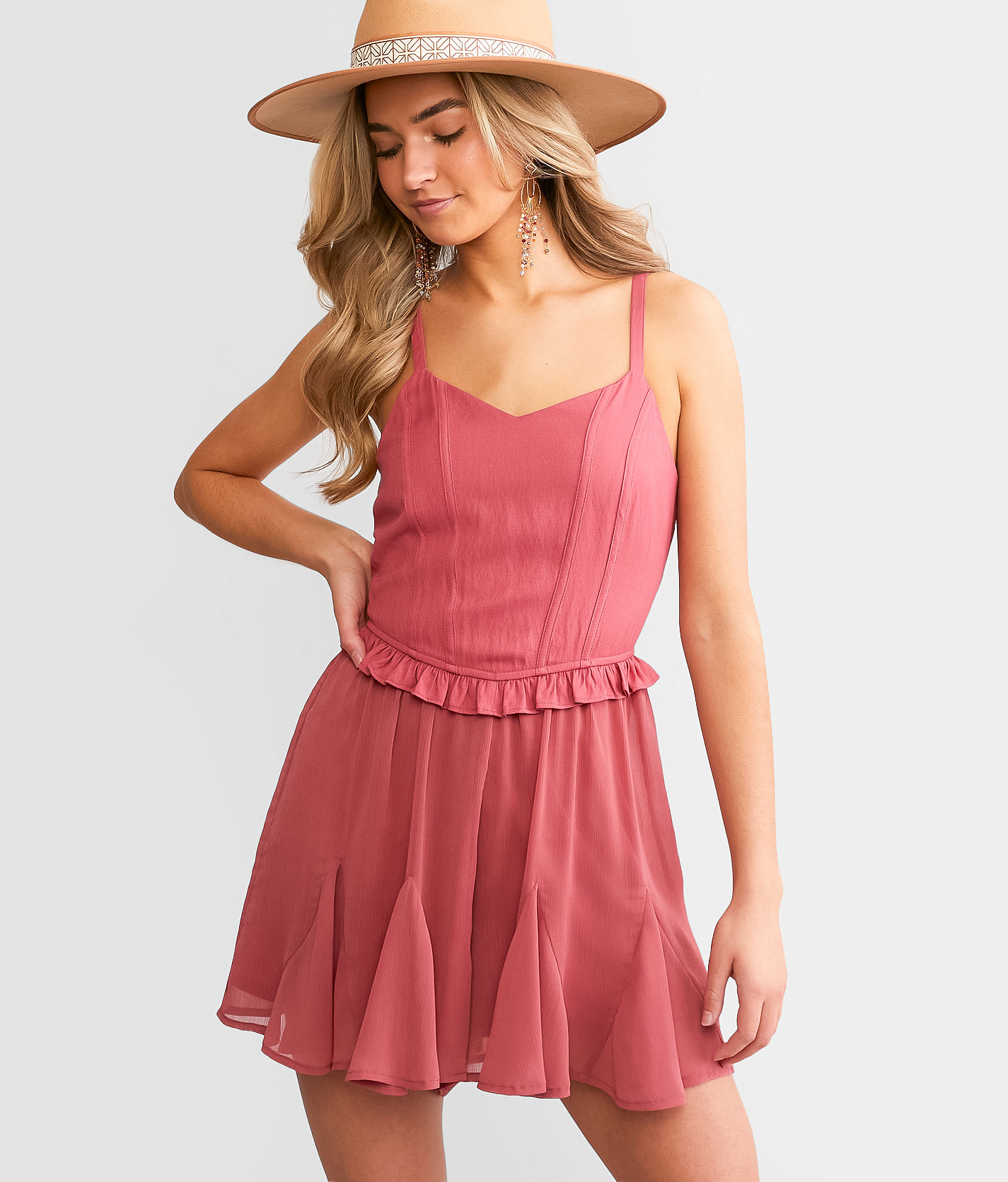 Willow & Root Ruffle Corset Romper - Women's Rompers & Jumpsuits in Rose