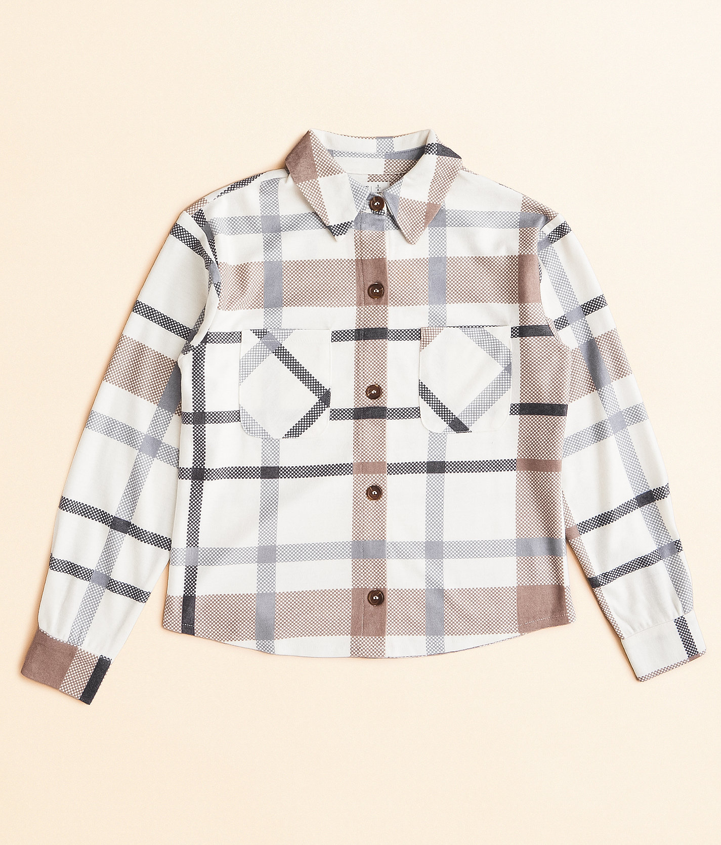Girls - BKE Plaid Knit Shirt - Girl's Shirts & Blouses in Cream Taupe