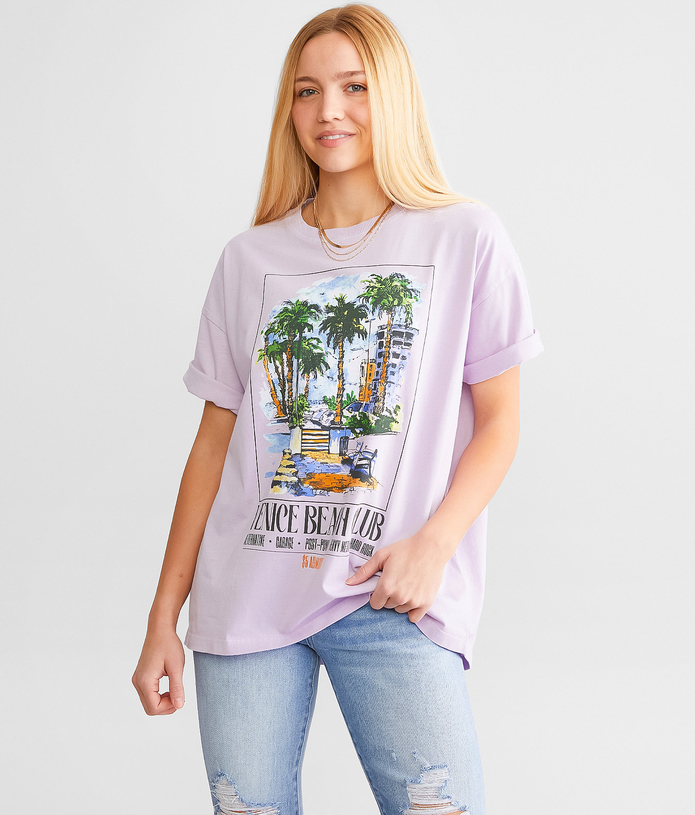 Modish Rebel Venice Beach Club Oversized T-Shirt - Women's T-Shirts in Purple