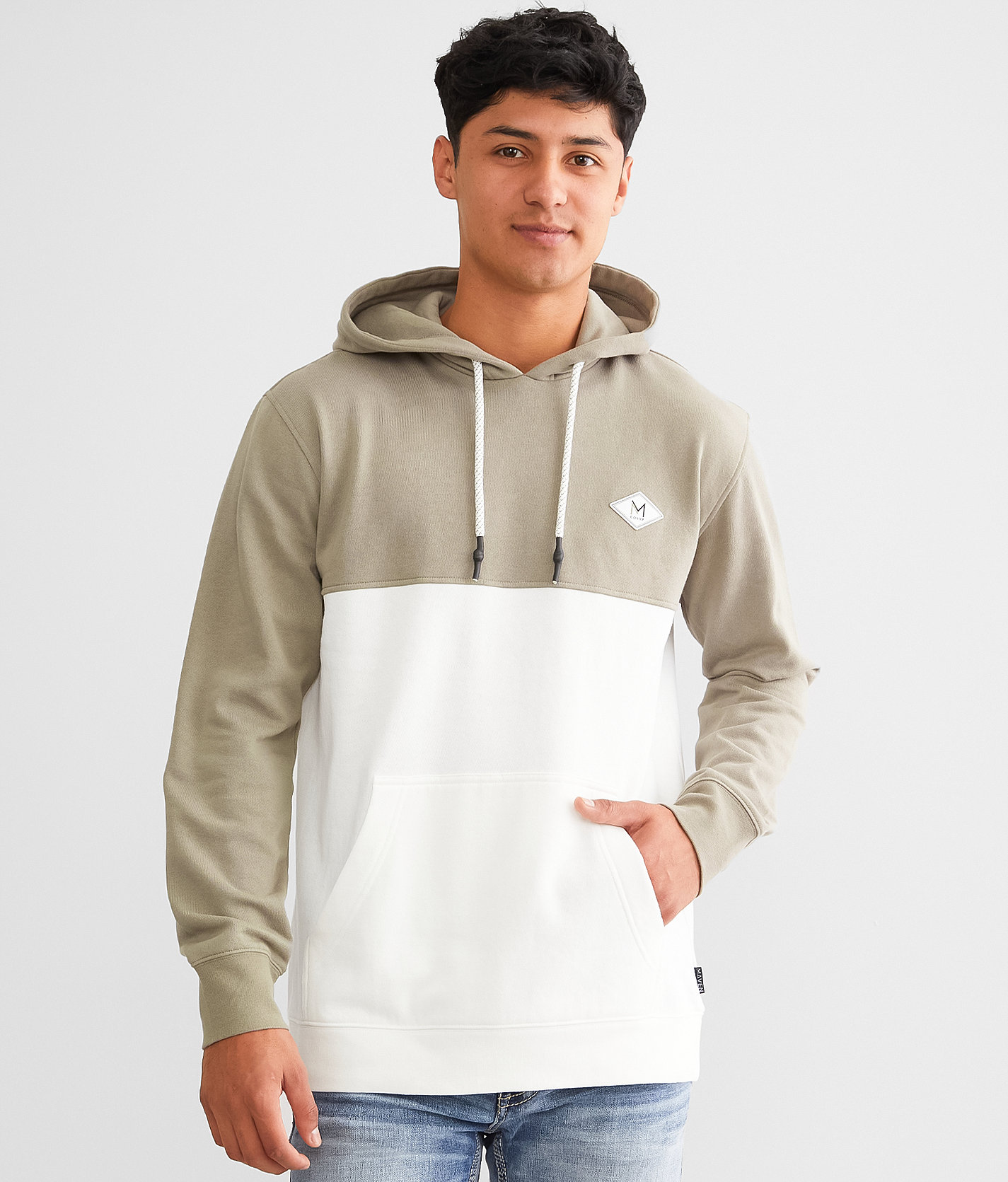 Maven Co-op Color Block Hooded Sweatshirt - Men's Sweatshirts in Olive Ivory