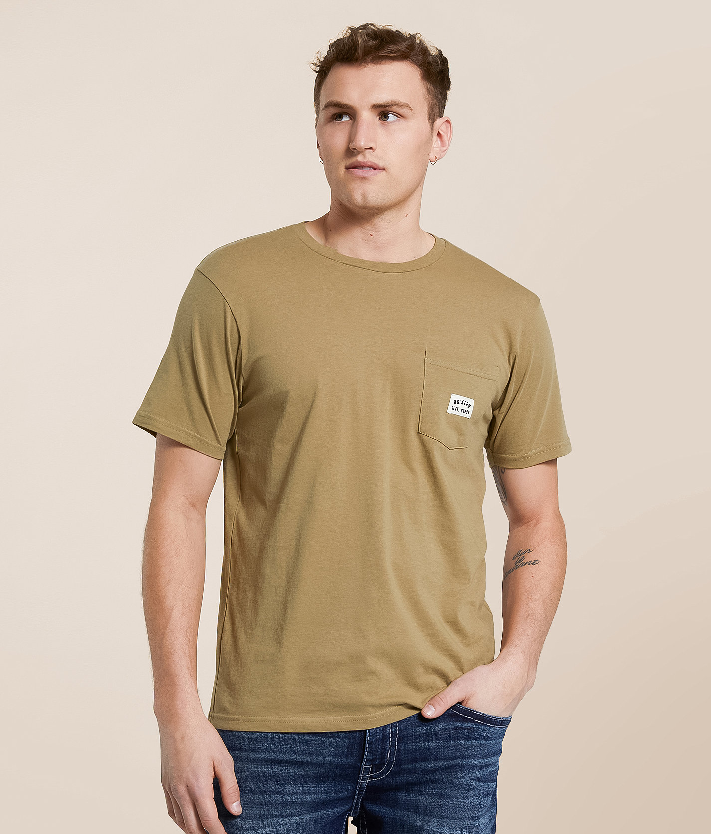 Brixton Woodburn T-Shirt - Men's T-Shirts in Khaki