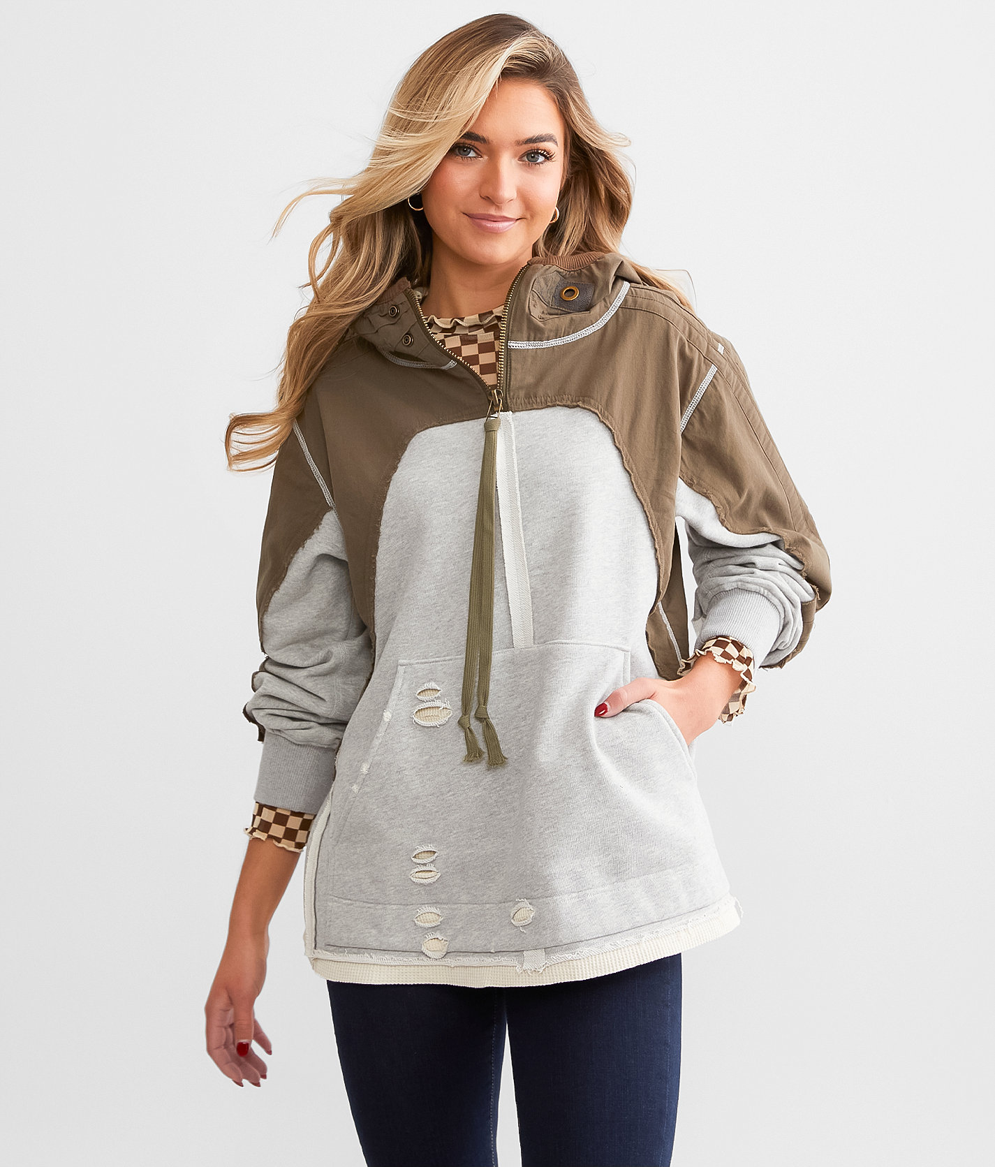 BKE Quarter Zip Hooded Sweatshirt - Women's Sweatshirts in Grey
