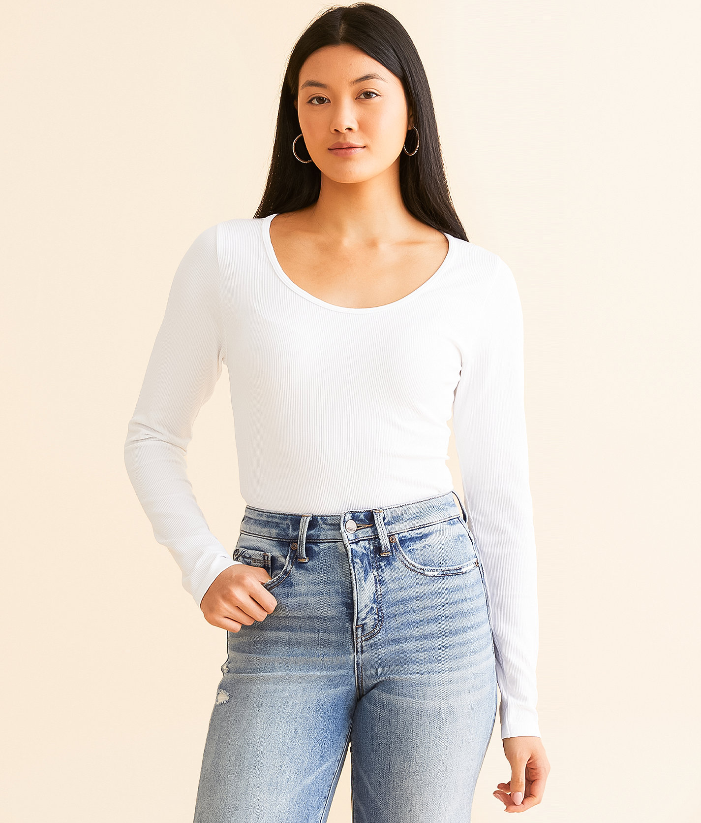 BKE core Ribbed Contour Top - Women's Shirts & Blouses in White