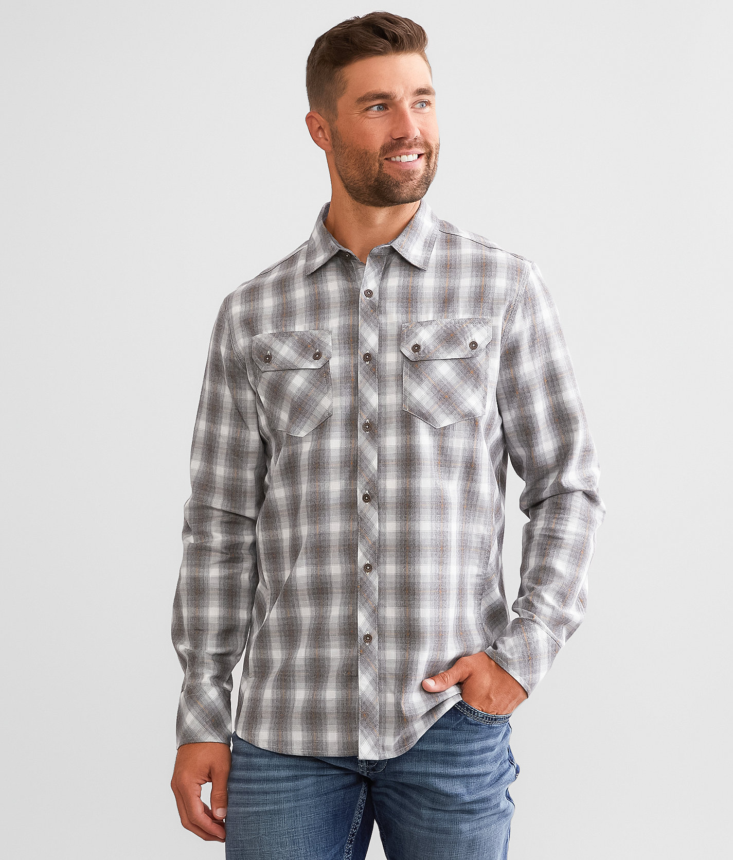 Outpost Makers Plaid Shirt - Men's Shirts in White Grey Brown