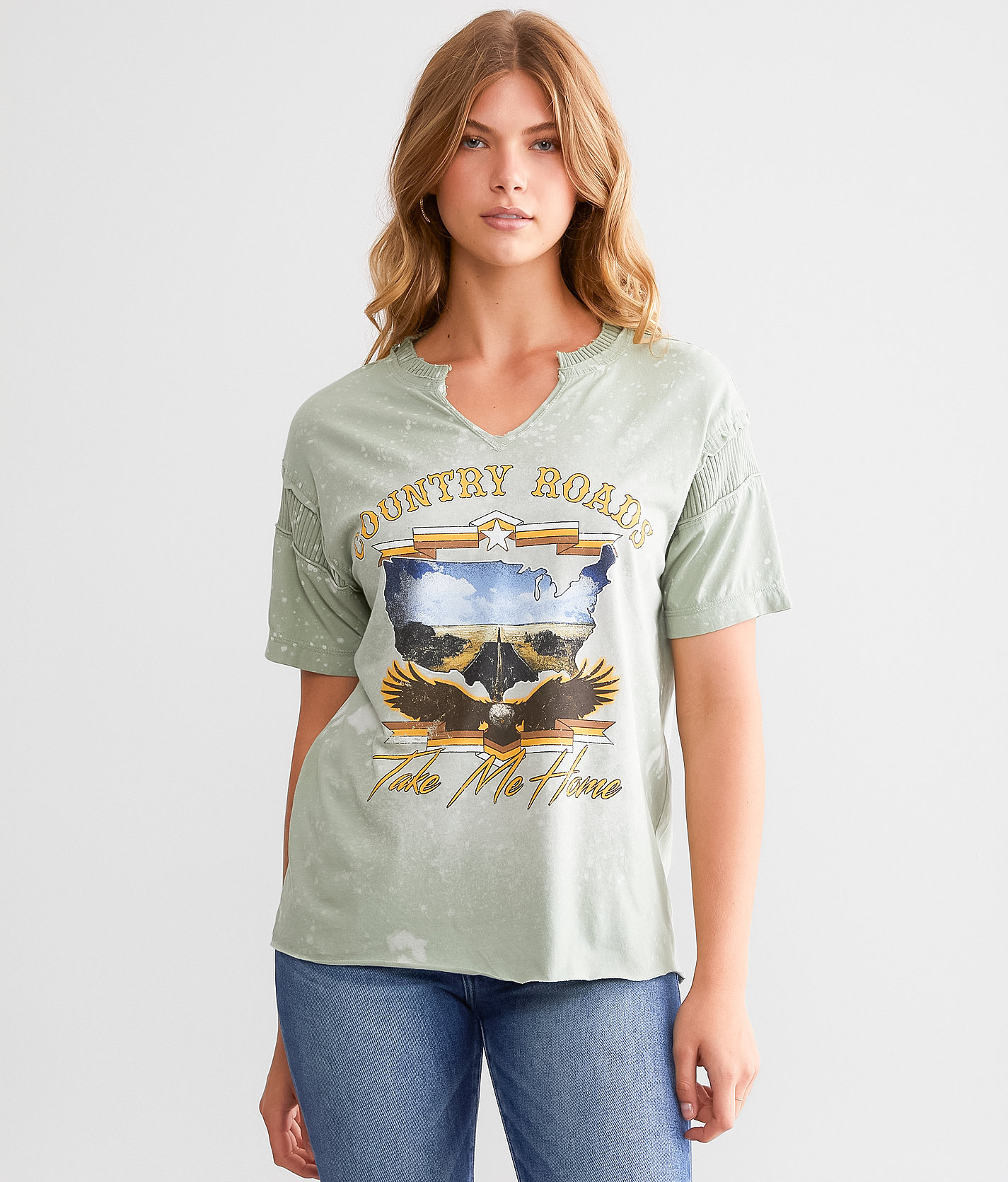 American Highway Country Roads T-Shirt - Women's T-Shirts in Desert Sage Tie Dye Wash