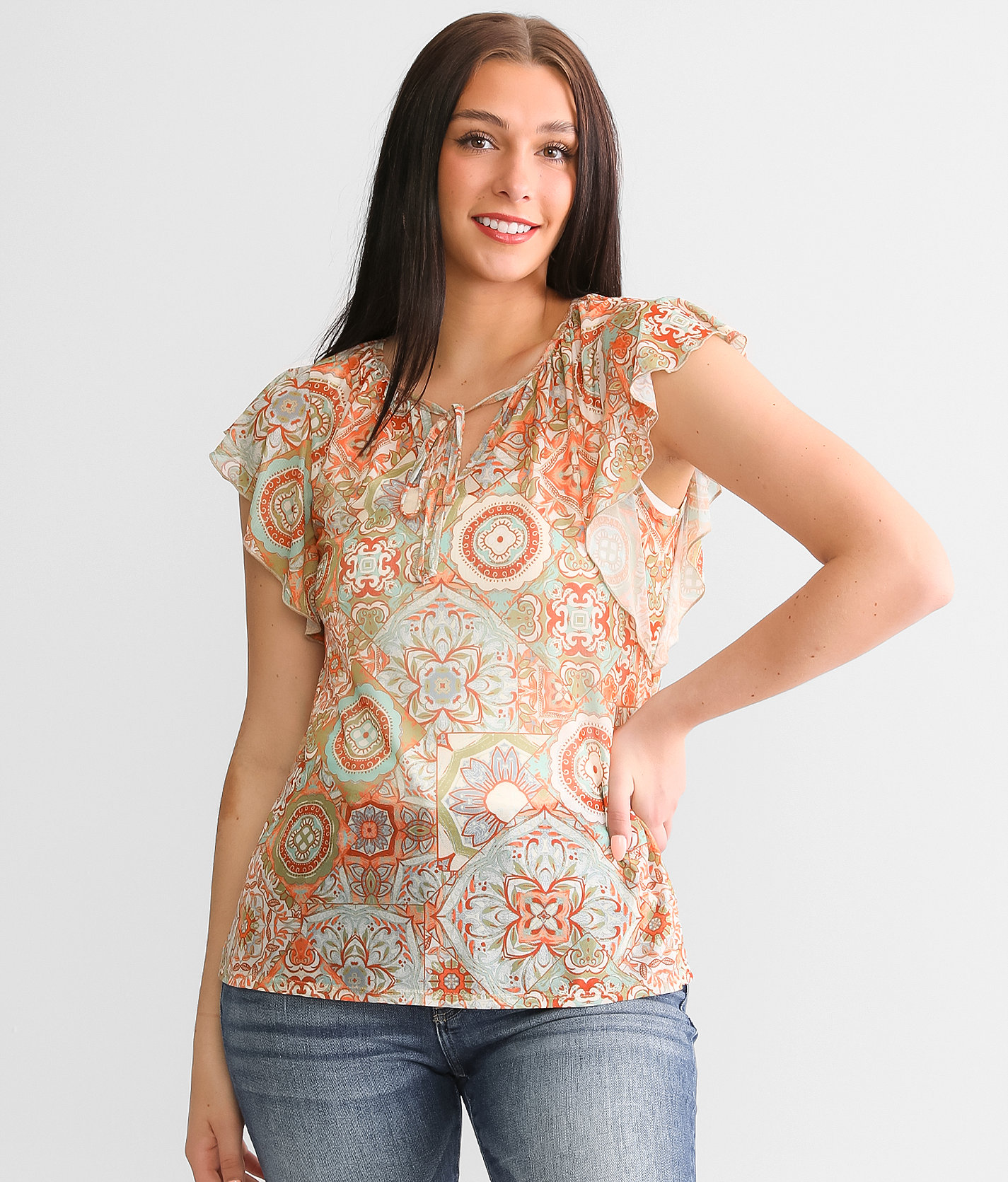 Daytrip Floral Mesh Top - Women's Shirts & Blouses in Orange