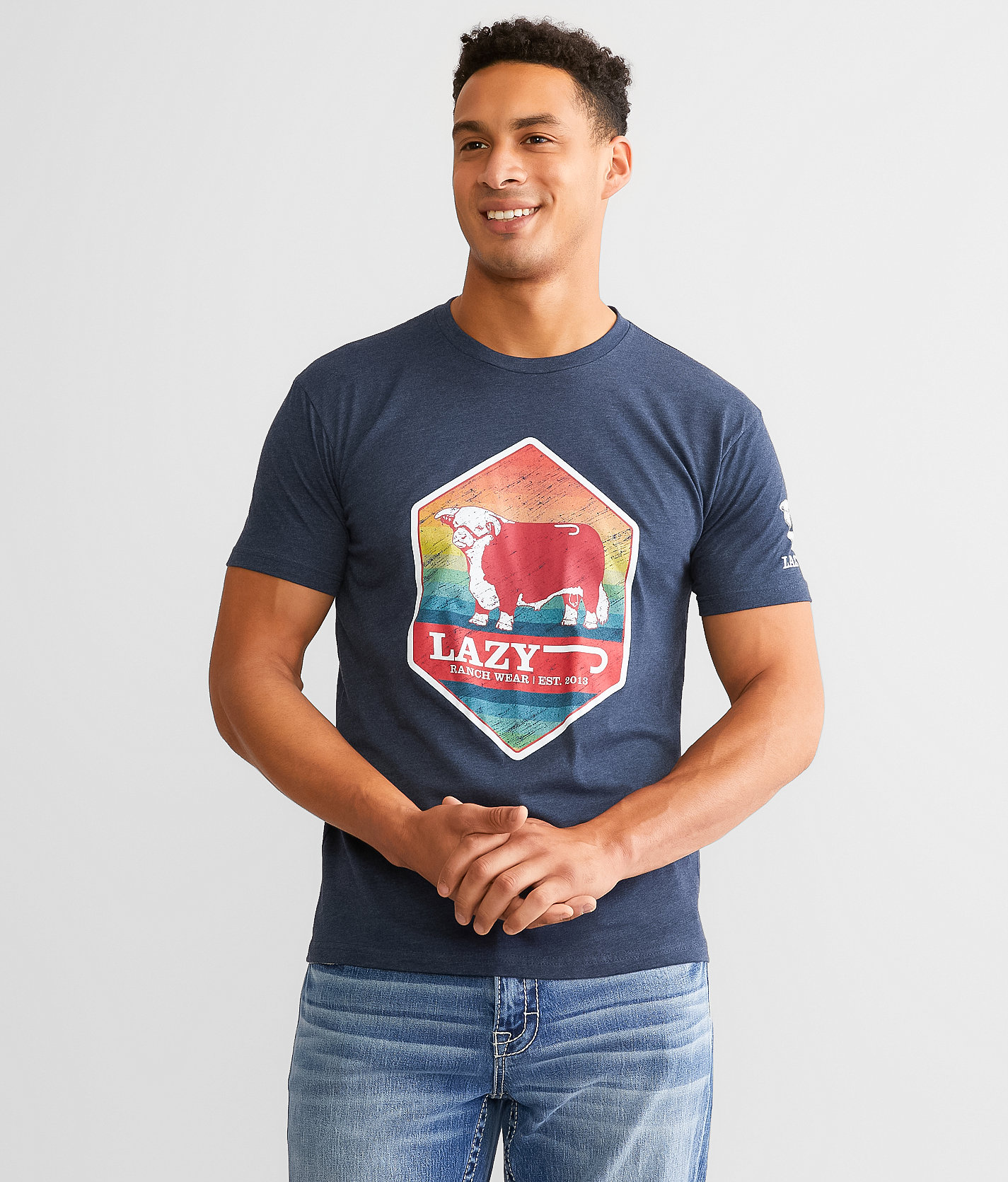 Lazy J Ranch Wear Hereford Rain T-Shirt - Men's T-Shirts in Navy