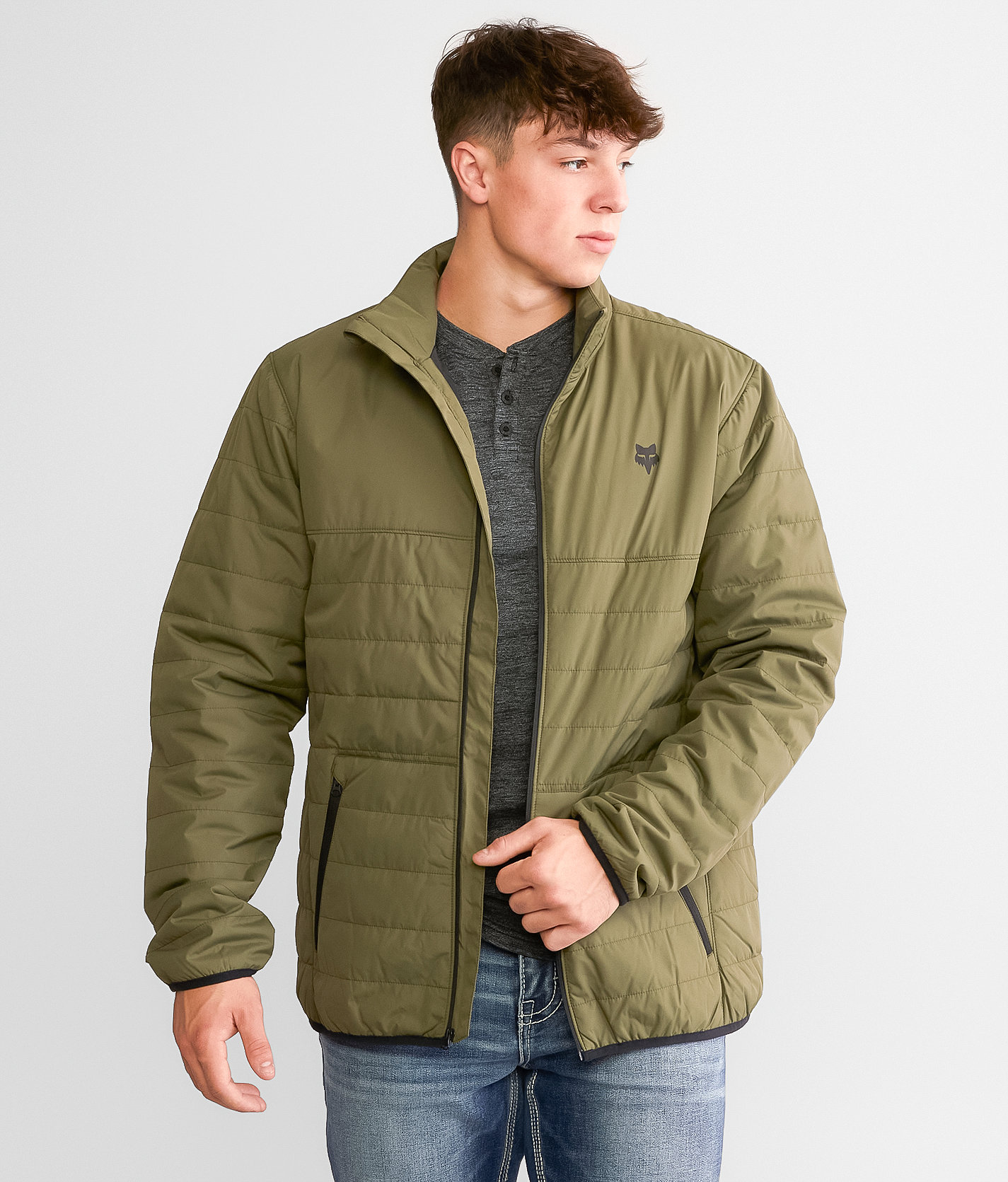 Fox Howell Puffer Jacket - Men's Activewear in Olive Green