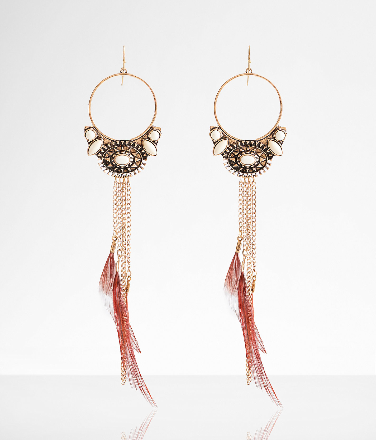 boutique by BKE Feather Fringe Drop Earring - Women's Jewelry in Burnished Gold