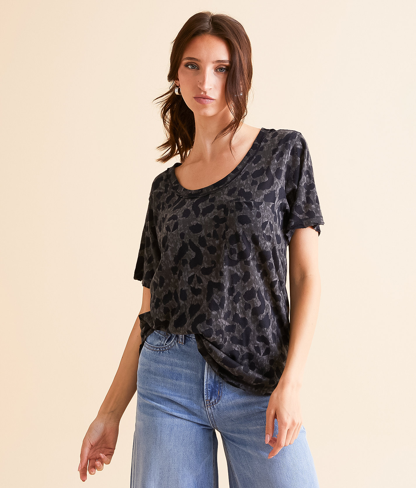 White Crow Clara Cheetah T-Shirt - Women's T-Shirts in Washed Black