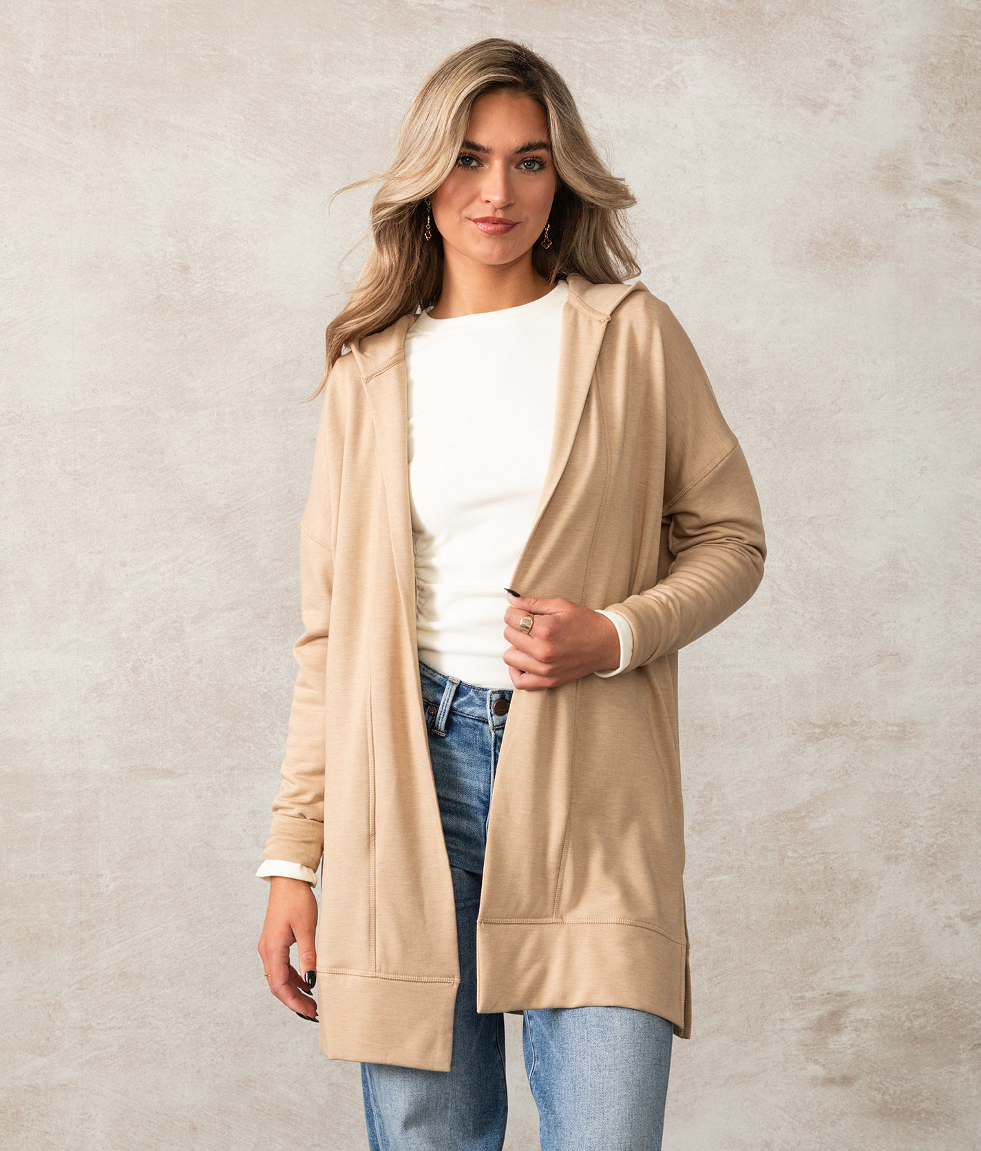 Buckle Black Flyaway Hooded Cardigan - Women's Sweaters in Natural