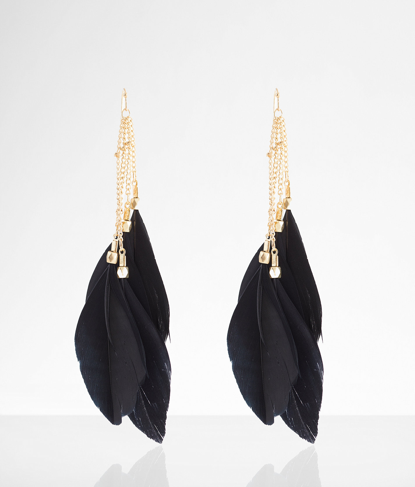 boutique by BKE Feather Drop Earring - Women's Jewelry in Gold Black