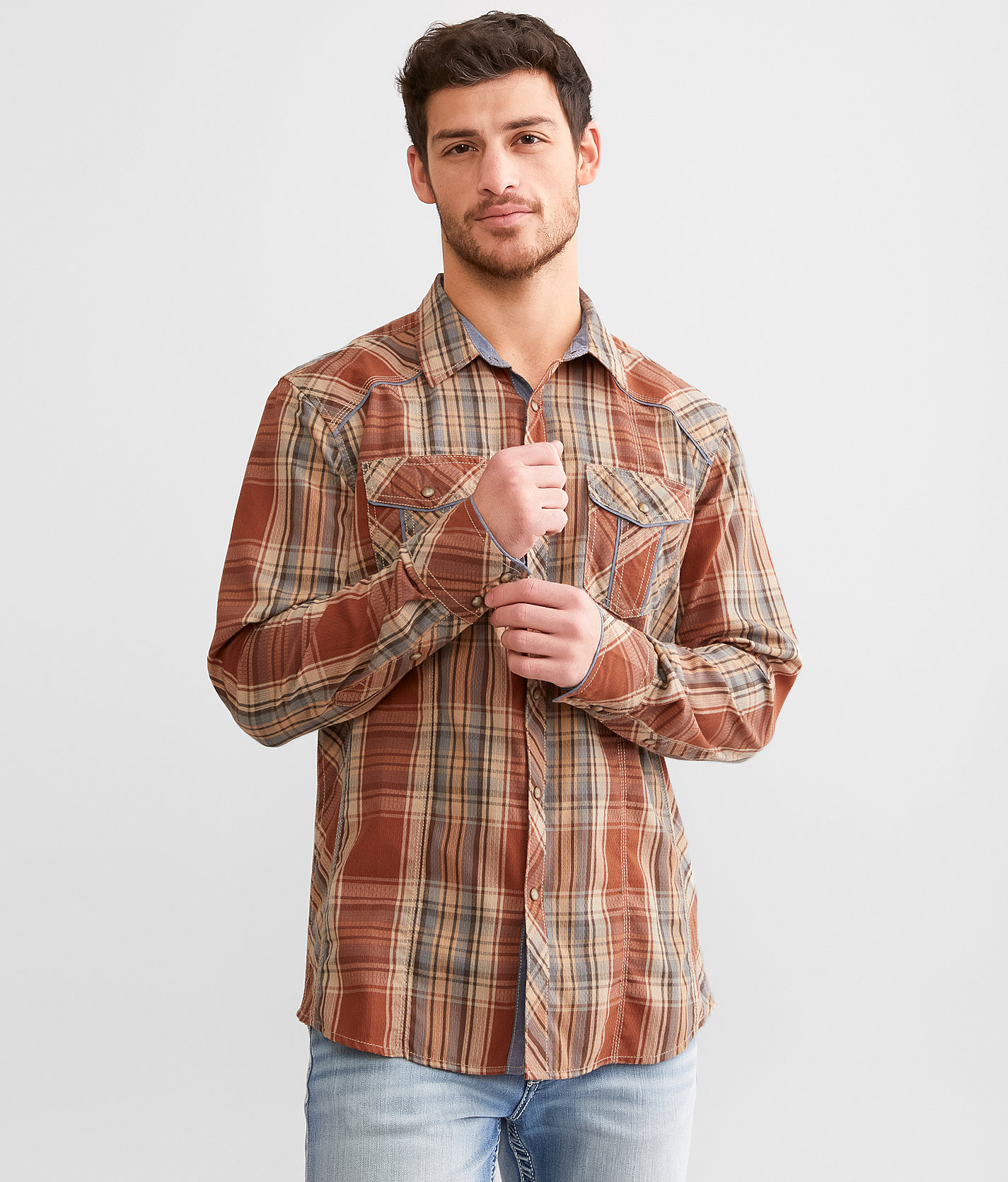 BKE Plaid Athletic Shirt - Men's Shirts in Rust Tan Brown