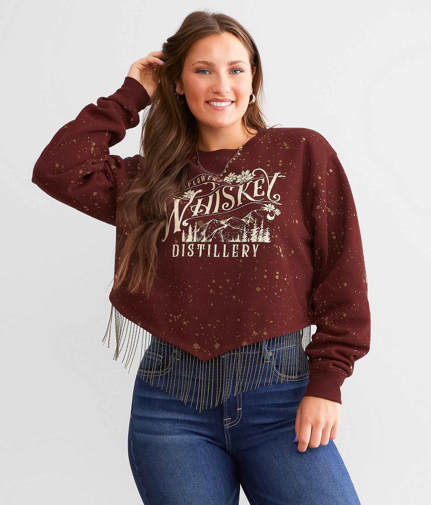 Modish Rebel Whiskey Shot Pullover - Women's Sweatshirts in Merlot