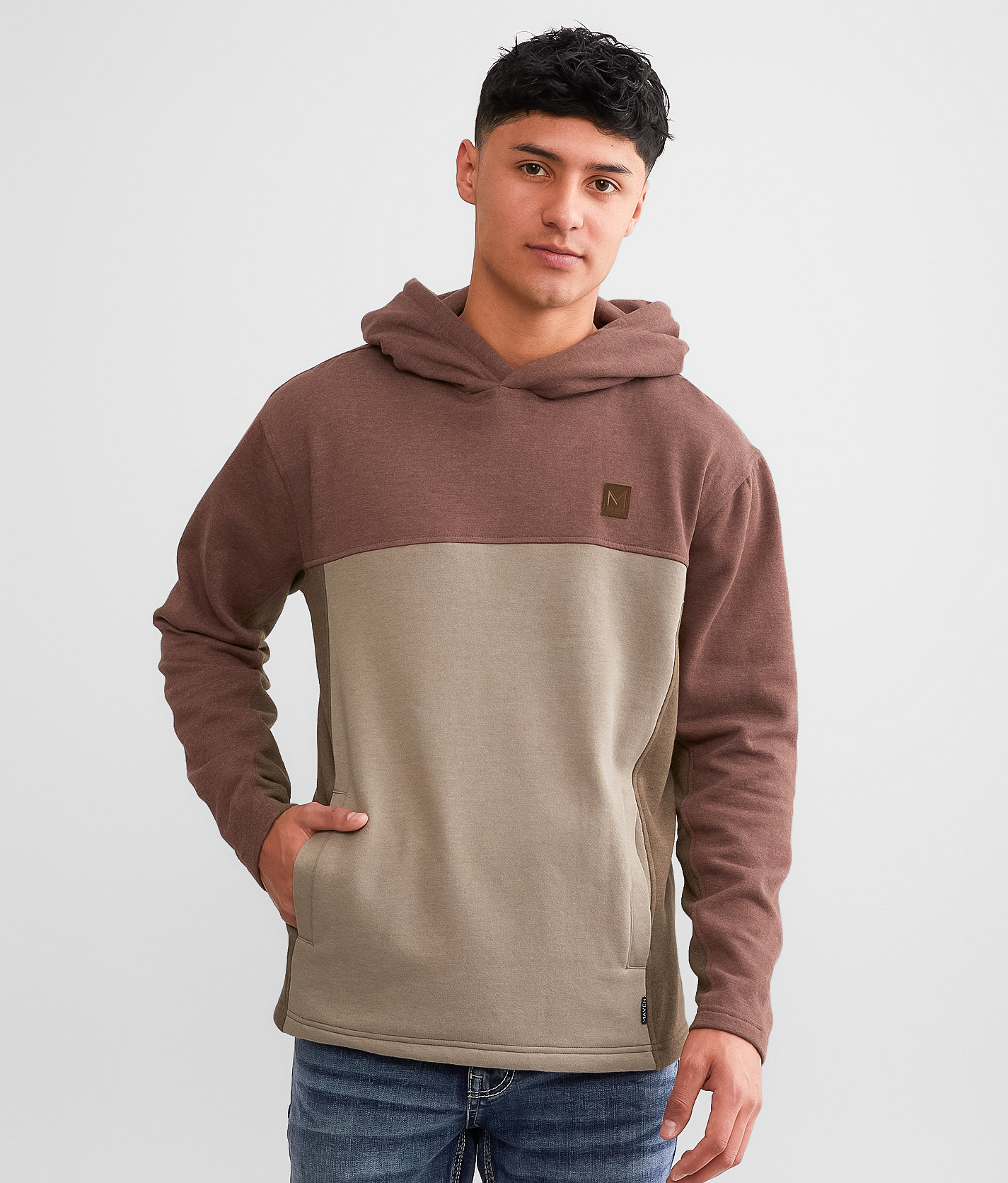 Maven Co-op Color Block Hooded Sweatshirt - Men's Sweatshirts in Brindle Brown Cappuccino