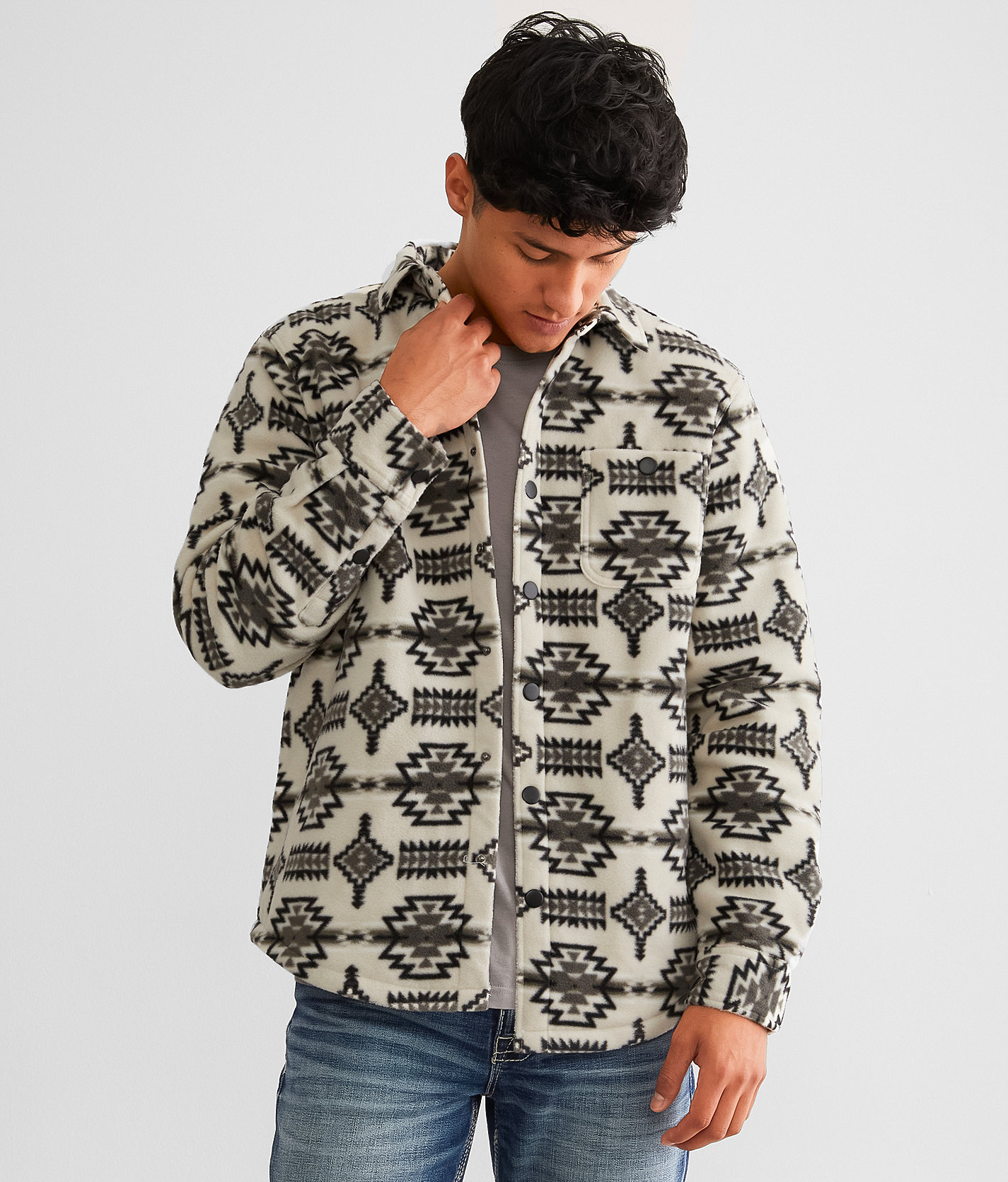 Departwest Printed Polar Fleece Shacket - Men's Coats & Jackets in Grey