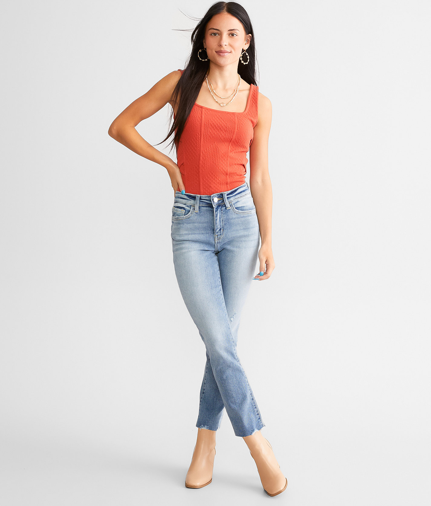 Flying Monkey High Rise Cropped Straight Stretch Jean - Women's Jeans in Polite