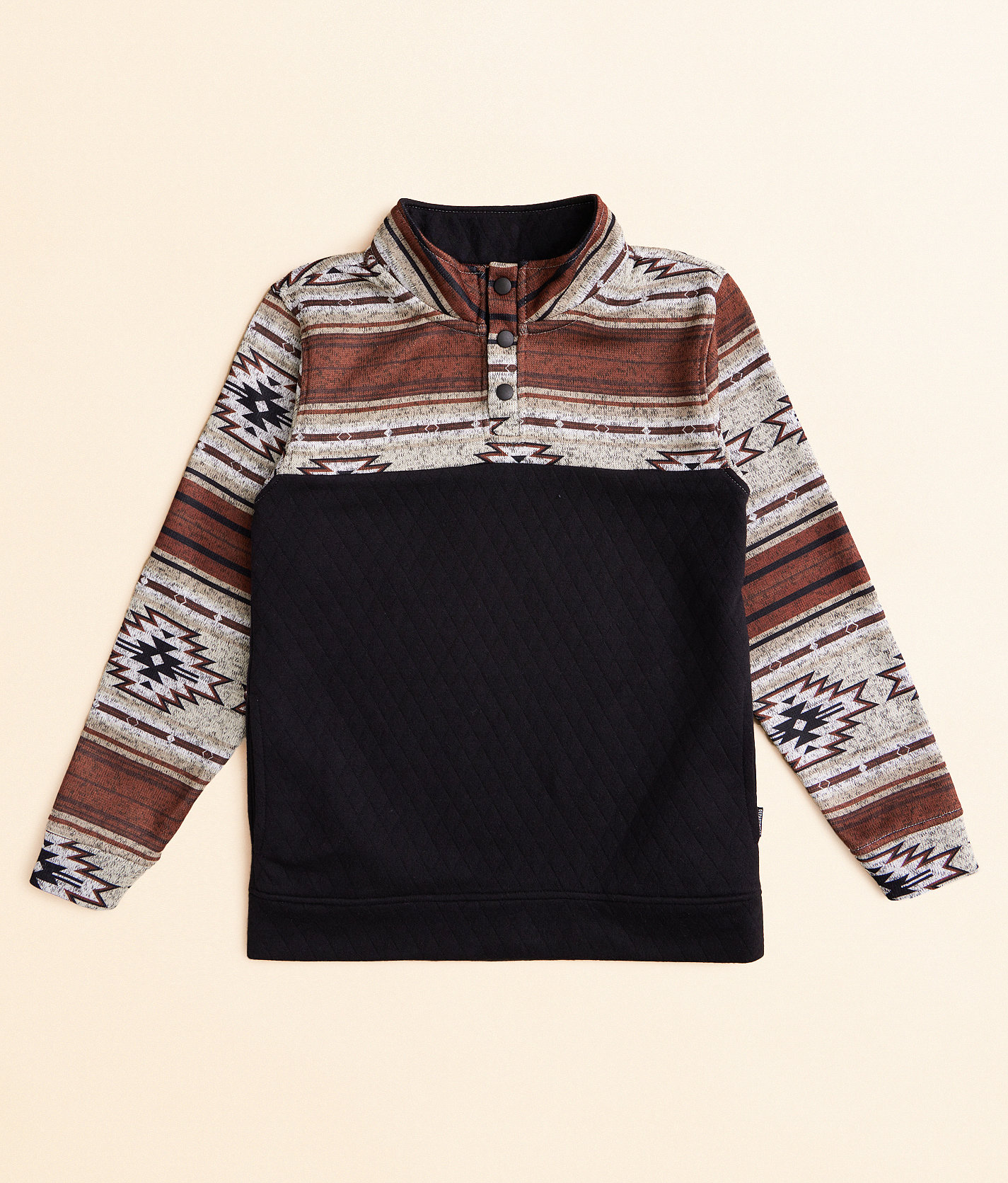 Boys - Departwest Southwestern Quarter Snap Pullover - Boy's Sweatshirts in Oatmeal Black