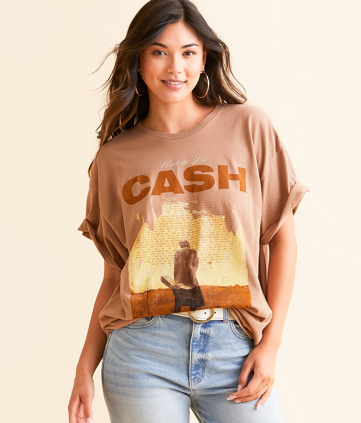 Merch Traffic Johnny Cash Oversized Band T-Shirt - Women's T-Shirts in Brown