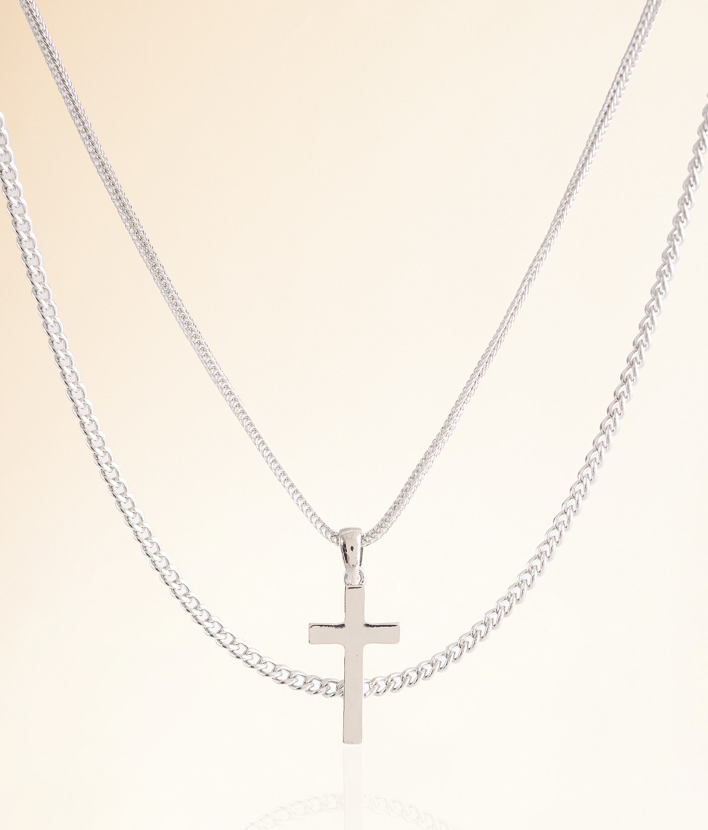 BKE 2 Pack Cross 18" & 20" Necklace Set - Men's Jewelry in Silver