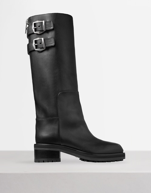 Brooklyn Leather Block Mid-Heeled Knee-High Boots