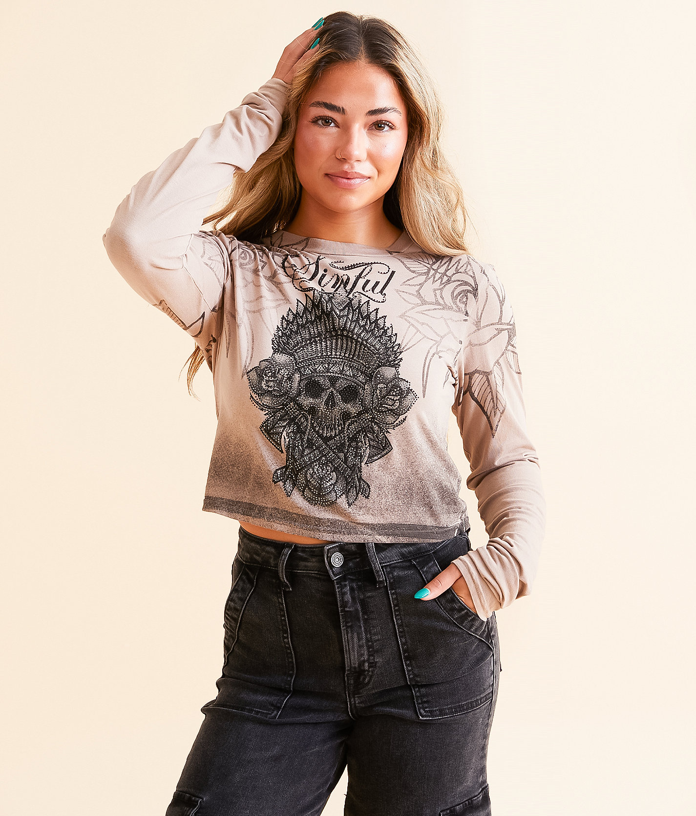 Sinful Thunder Sky Cropped T-Shirt - Women's T-Shirts in Mocha Meringue
